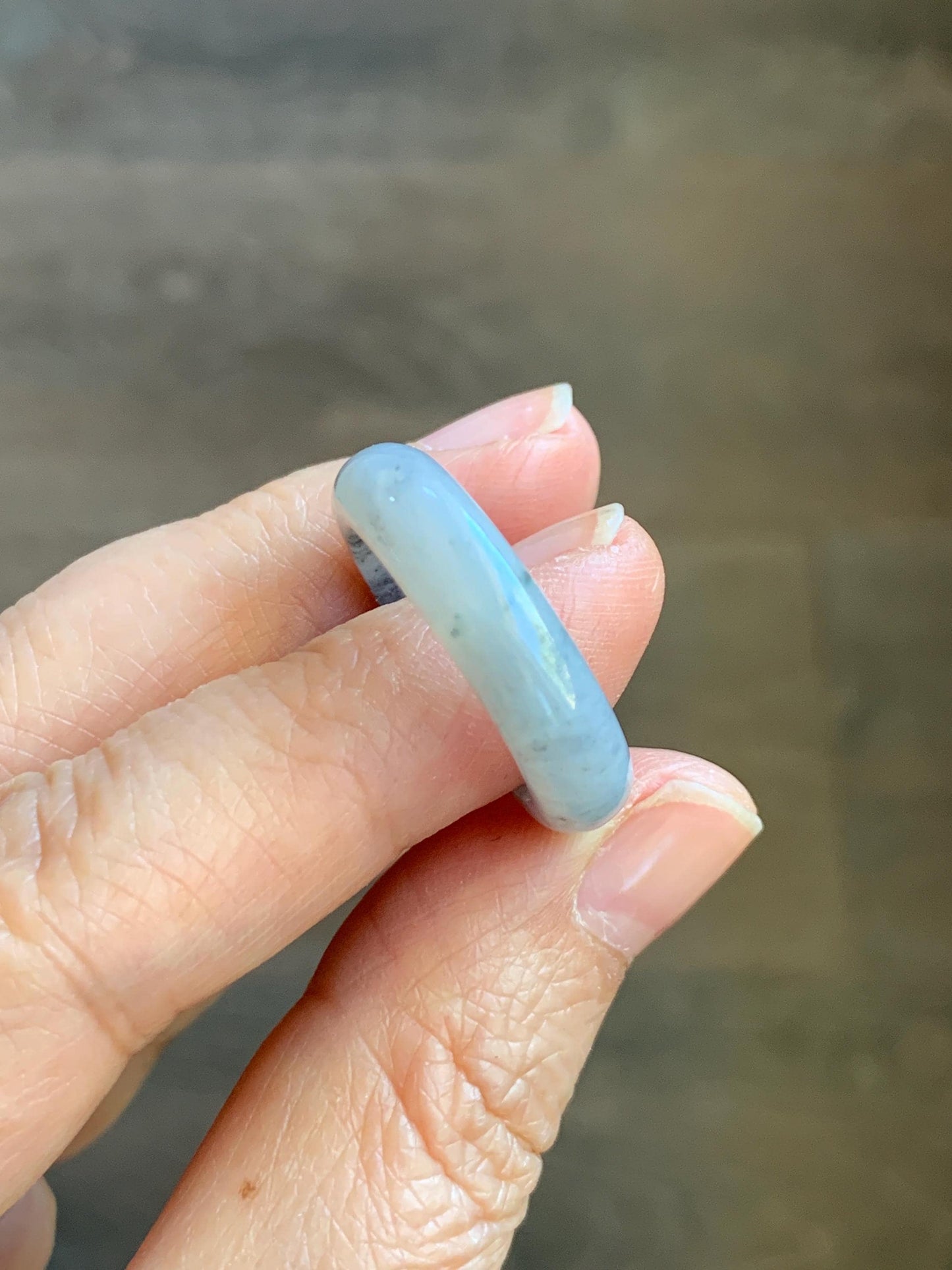 Natural Grade A Icy Translucent Light Gray Wuji Marbled Jade Jadeite Band Ring Size 8.75 US 天然冰胶乌鸡翡翠戒圈 MWJ66B