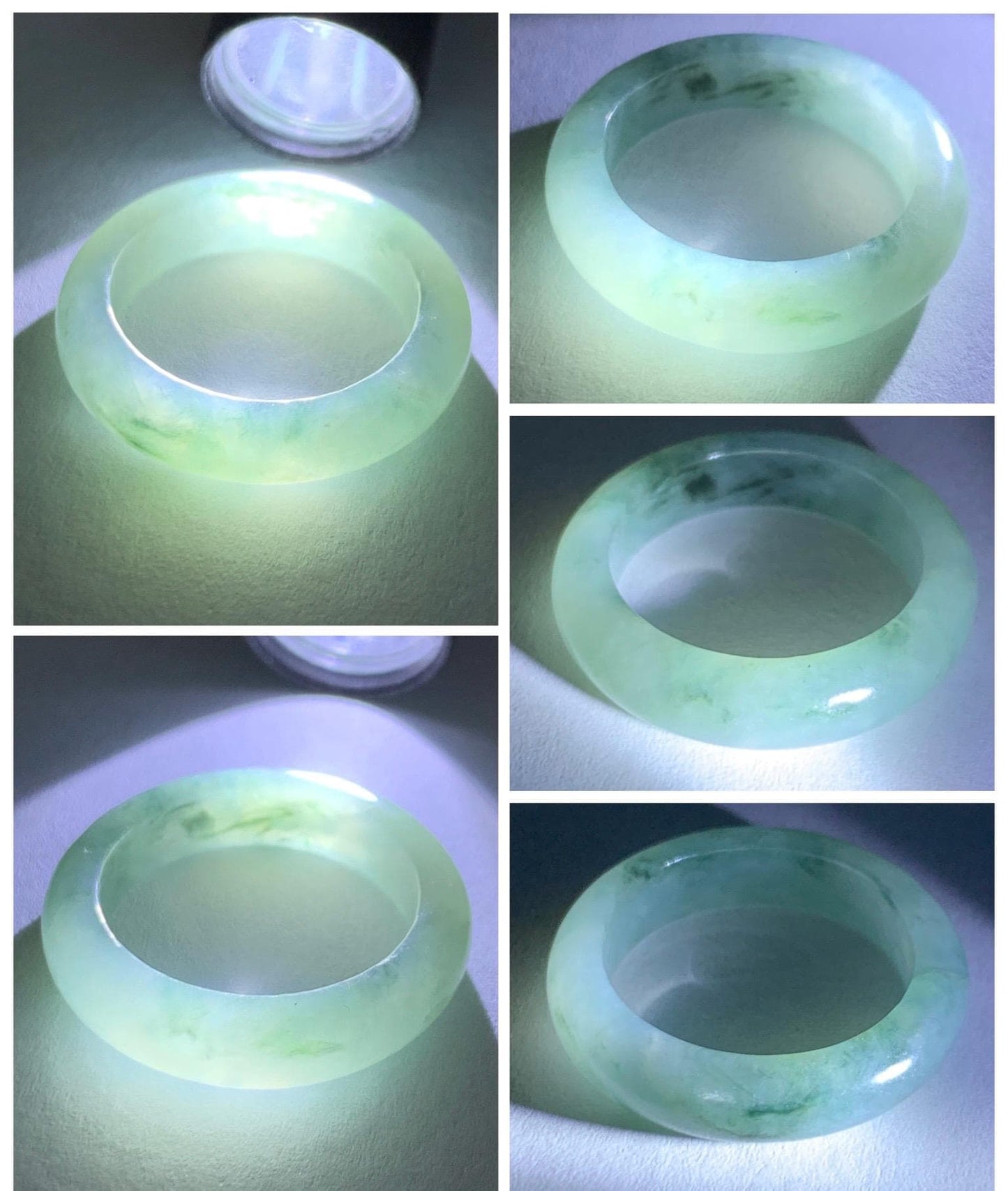 Natural Grade A Icy Translucent Pastel Green Marbled Jade Jadeite Band Ring Size 7.75 US 3g 天然晴底飘花翡翠戒圈 MQP80