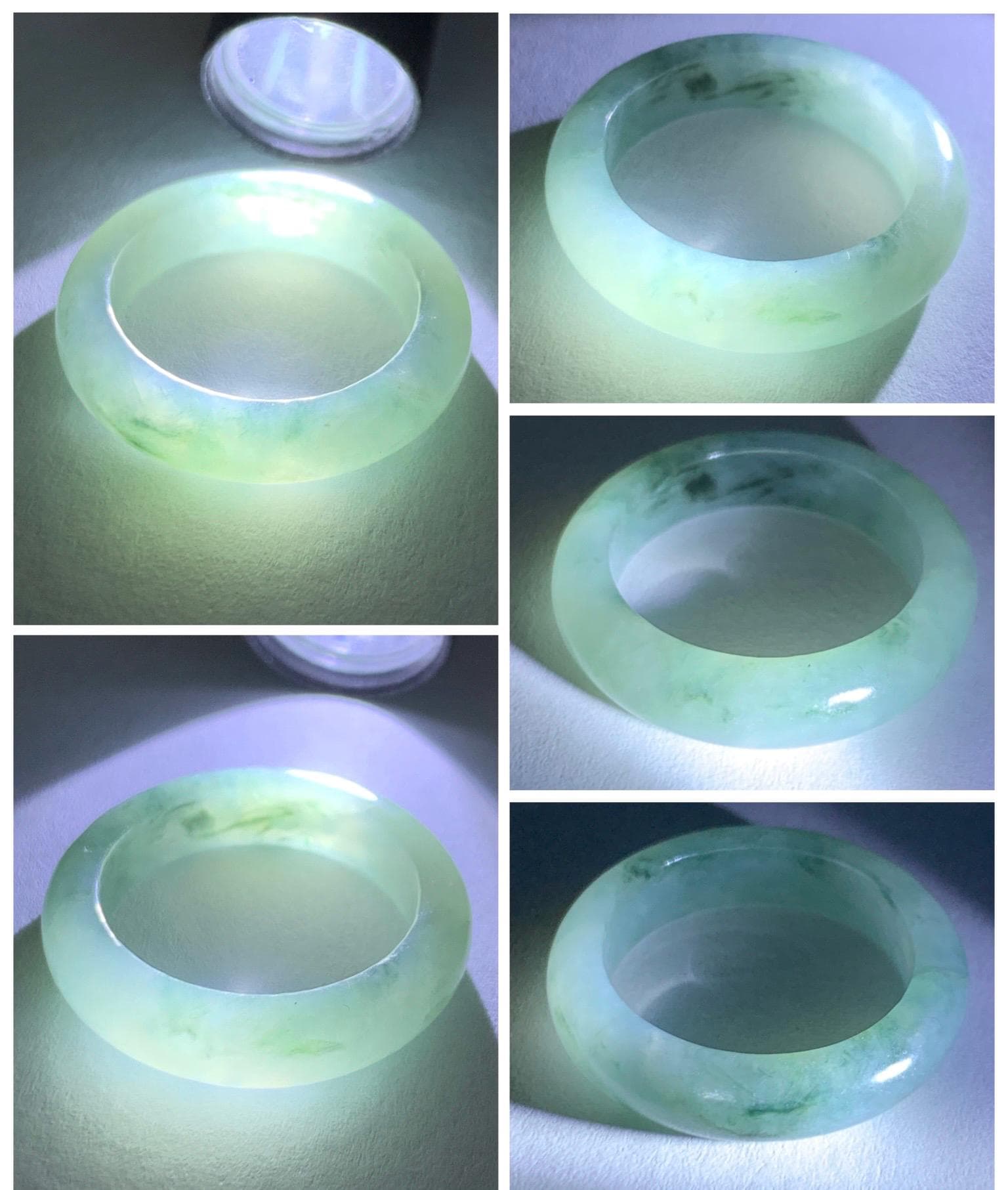 Natural Grade A Icy Translucent Pastel Green Marbled Jade Jadeite Band Ring Size 7.75 US 3g 天然晴底飘花翡翠戒圈 MQP80