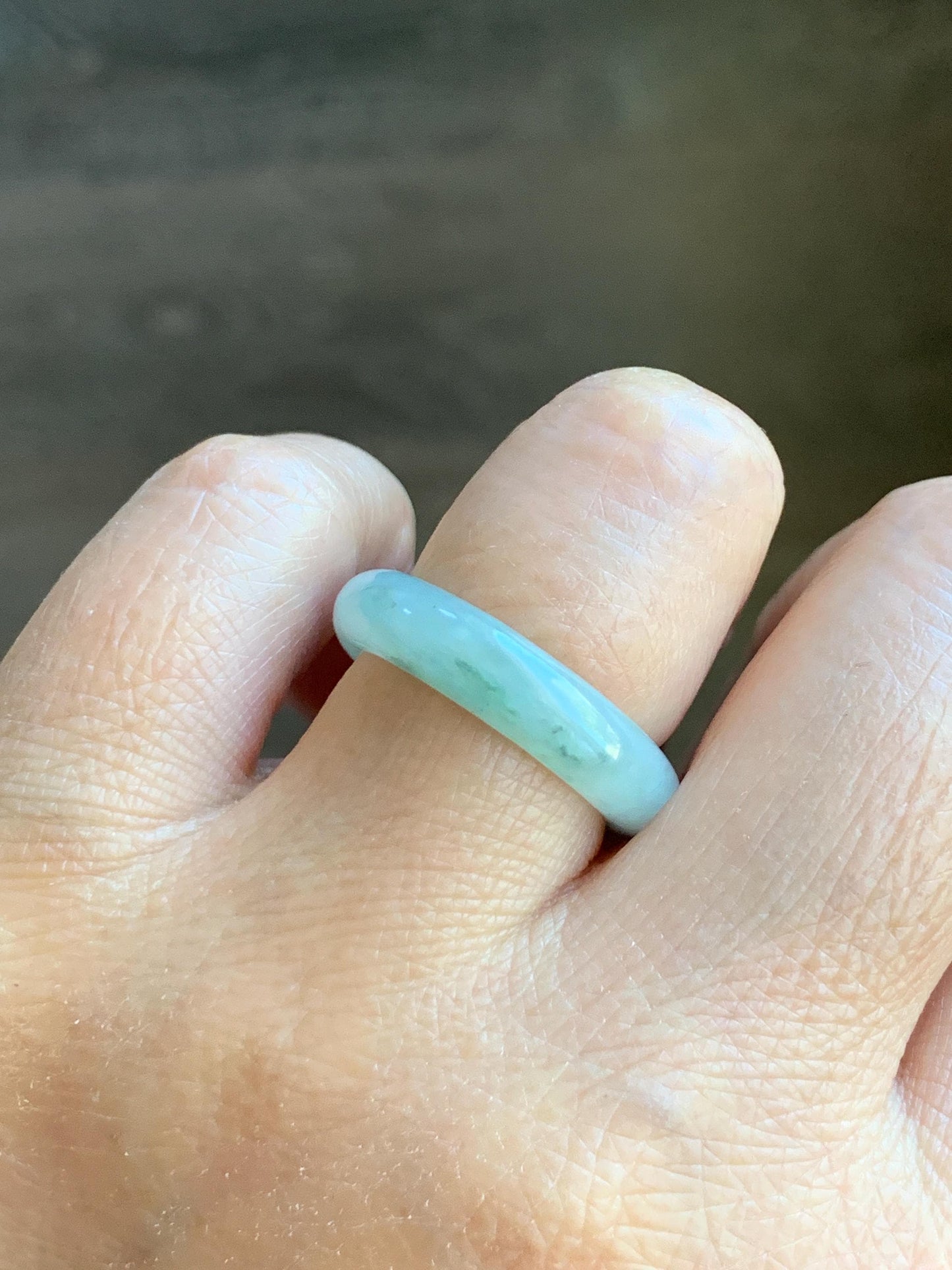 Natural Grade A Icy Translucent Pastel Green Marbled Jade Jadeite Band Ring Size 7.75 US 3g 天然晴底飘花翡翠戒圈 MQP80