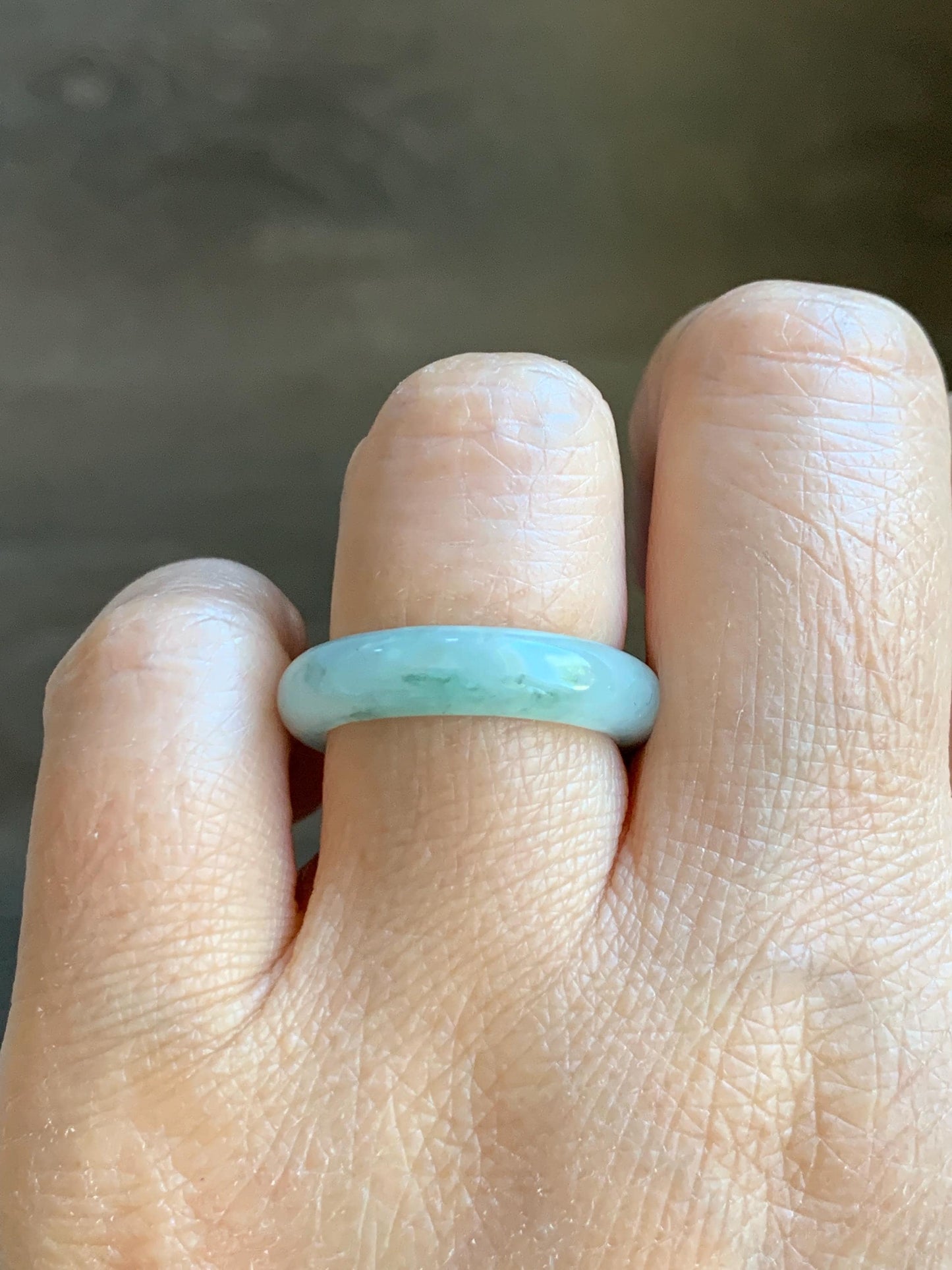 Natural Grade A Icy Translucent Pastel Green Marbled Jade Jadeite Band Ring Size 7.75 US 3g 天然晴底飘花翡翠戒圈 MQP80