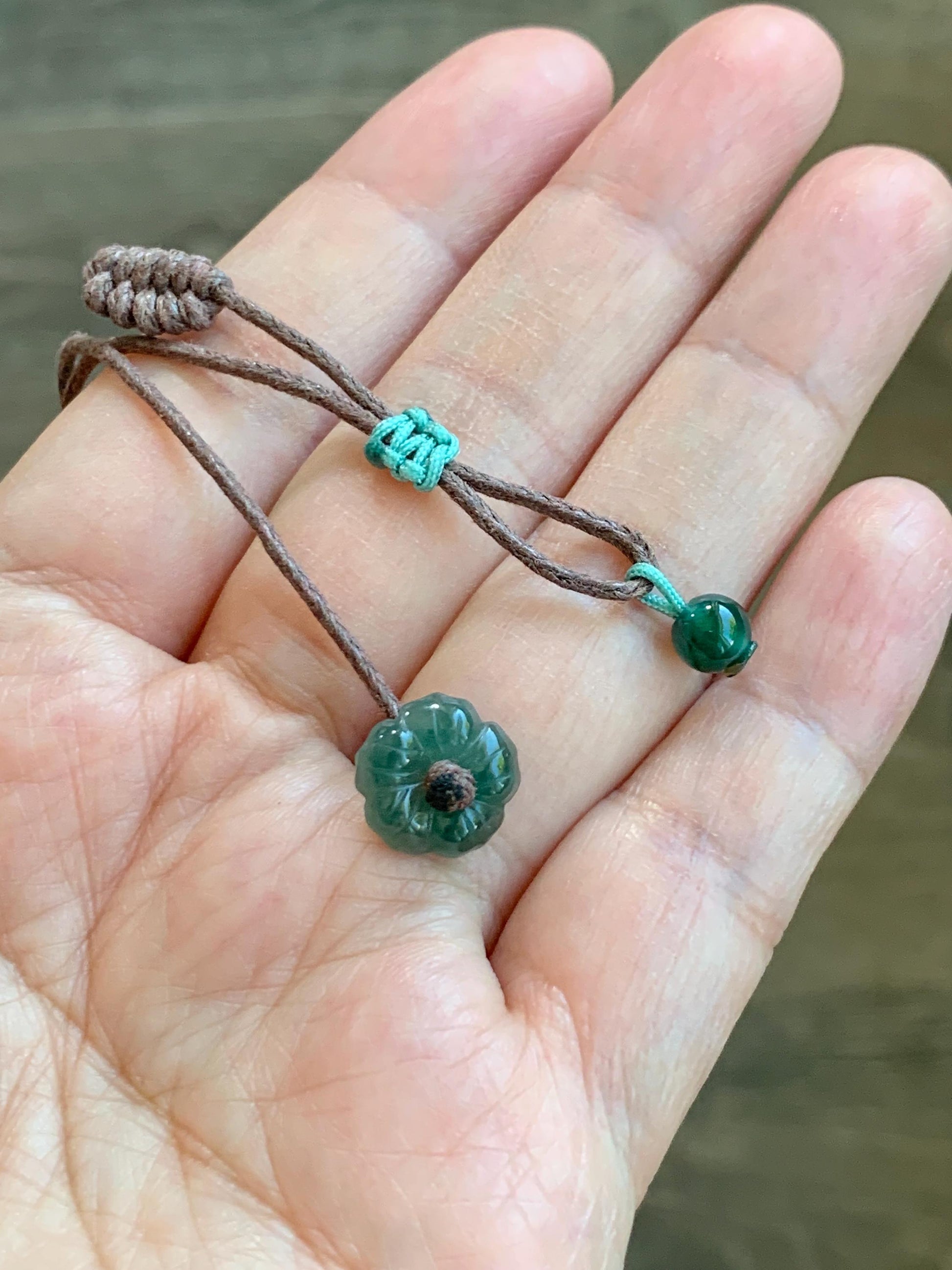Natural Grade A Guatemalan Icy Translucent Dark Teal Blue Jade Jadeite Lotus Flower Circle Pendant Rope Necklace 19” 天然冰危深蓝翡翠莲花圈吊坠 WLHK180