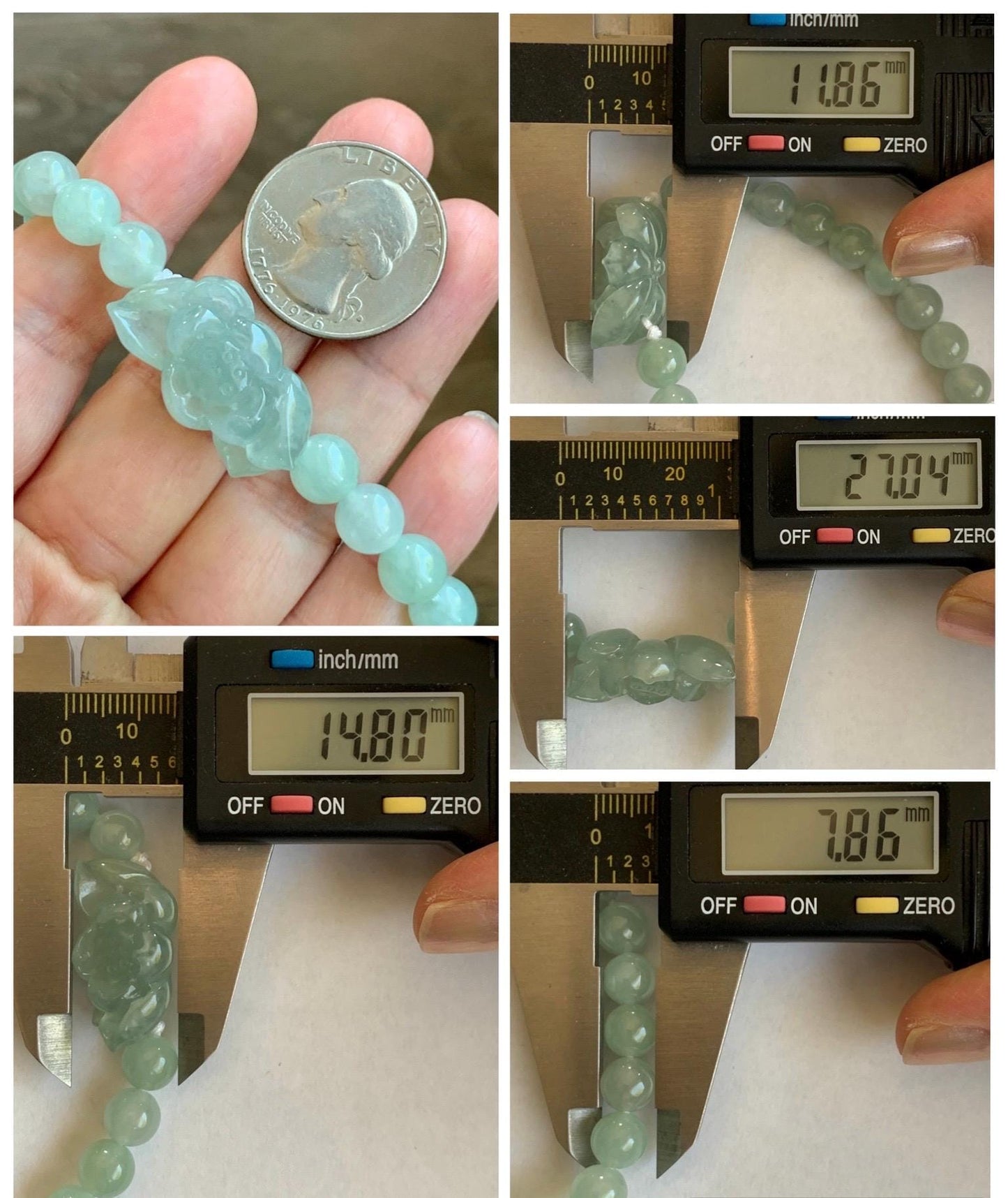 Natural Grade A Icy Highly Translucent Pastel Green Jade Jadeite Lotus Flower Beaded Bracelet 6.75" 23g 天然冰胶晴色翡翠莲花圆珠手串 MQL132
