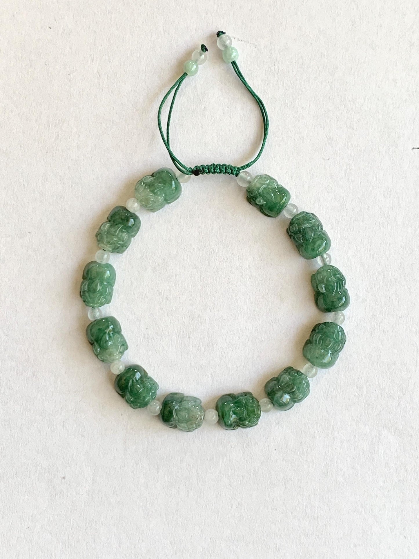 Natural Grade A Icy Translucent Spinach Green Marbled Jade Jadeite Pixiu Beads Beaded Bracelet 6.75" 12g 天然菠菜绿飘花翡翠貔貅珠手串 MPX132