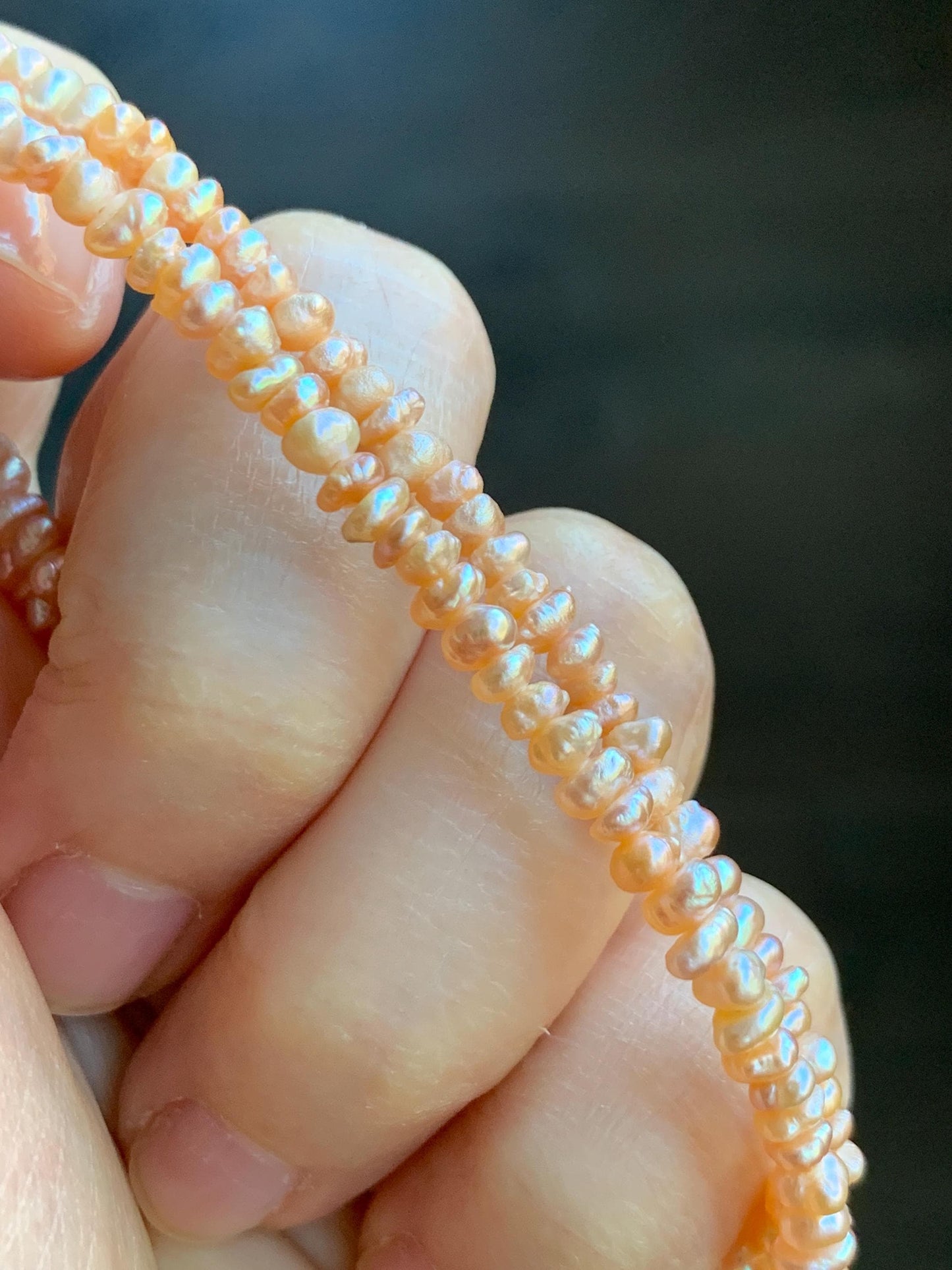 Natural Freshwater All-Nacre Metallica Peachy Pink Petite Baroque Pearls Necklace Sterling Silver 3.6mm 15”-16.5” 9g 天然淡水无核桃粉巴洛克珍珠项链 TSP1602