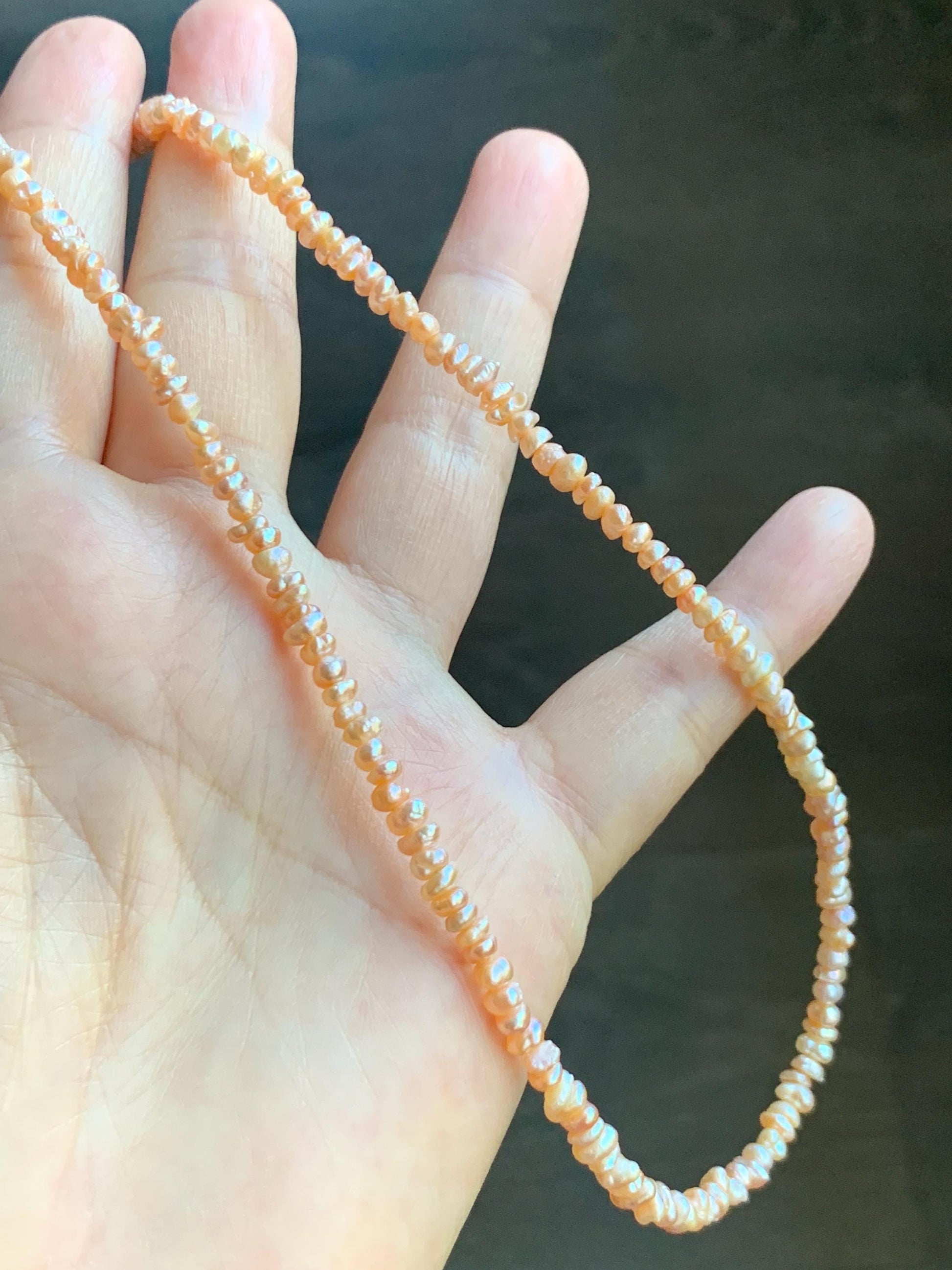 Natural Freshwater All-Nacre Metallica Peachy Pink Petite Baroque Pearls Necklace Sterling Silver 3.6mm 15”-16.5” 9g 天然淡水无核桃粉巴洛克珍珠项链 TSP1602