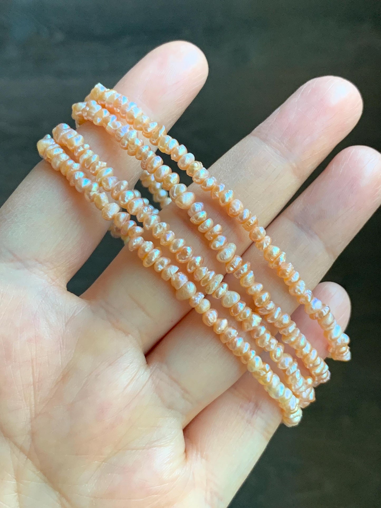 Natural Freshwater All-Nacre Metallica Peachy Pink Petite Baroque Pearls Necklace Sterling Silver 3.6mm 15”-16.5” 9g 天然淡水无核桃粉巴洛克珍珠项链 TSP1602