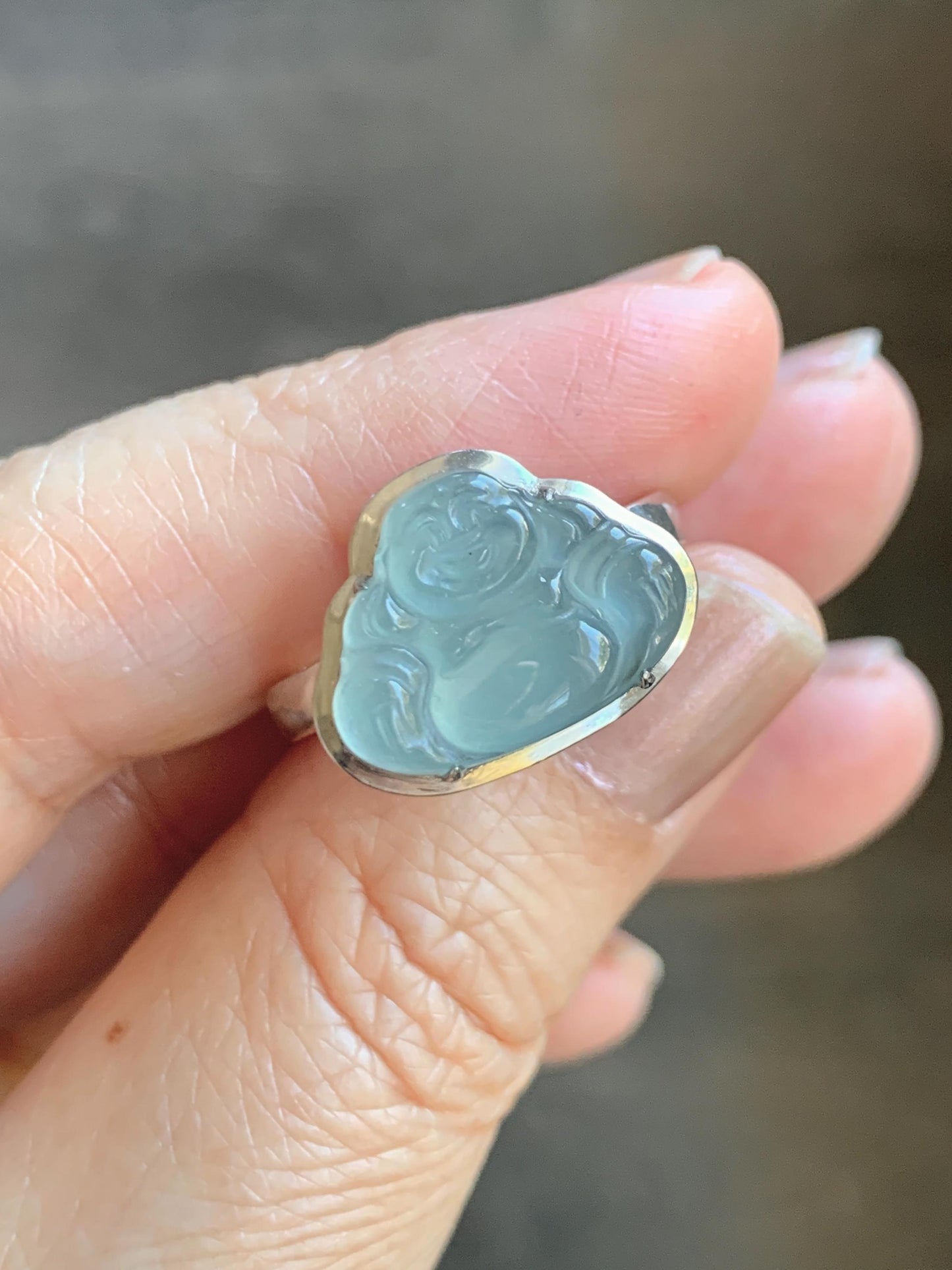 Certified Natural Guatemalan Icy Highly Translucent Teal Blue Jade Jadeite Buddha Ring Sterling Silver Size 7 US 5.77g 天然冰危浅蓝起光翡翠佛公戒指 1678