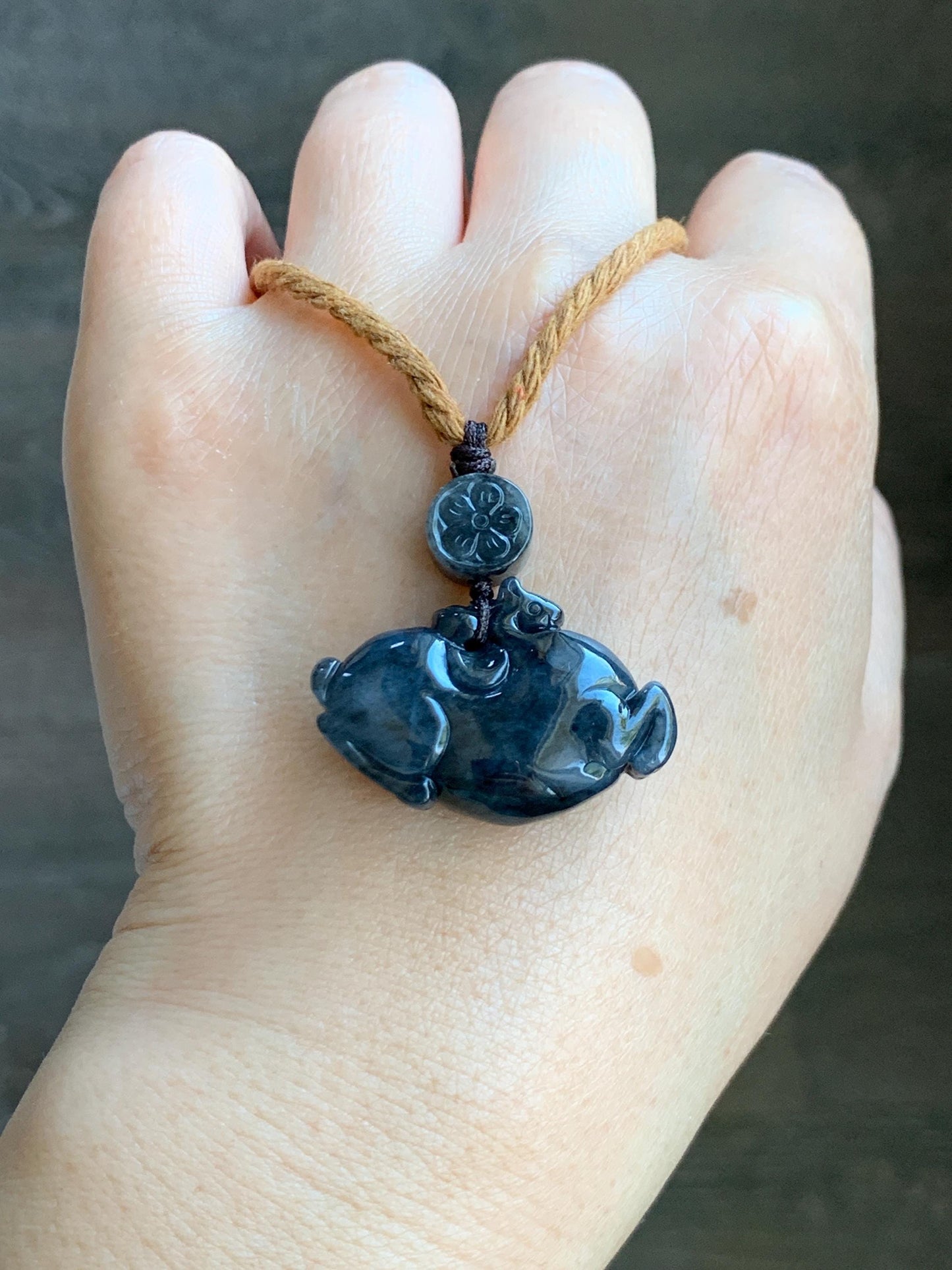 Natural Grade A Icy Translucent Dark Wuji Jade Jadeite Carved Tang Horse Pendant Rope Necklace 24” 13g 天然冰深色乌鸡翡翠唐马吊坠 MWM220