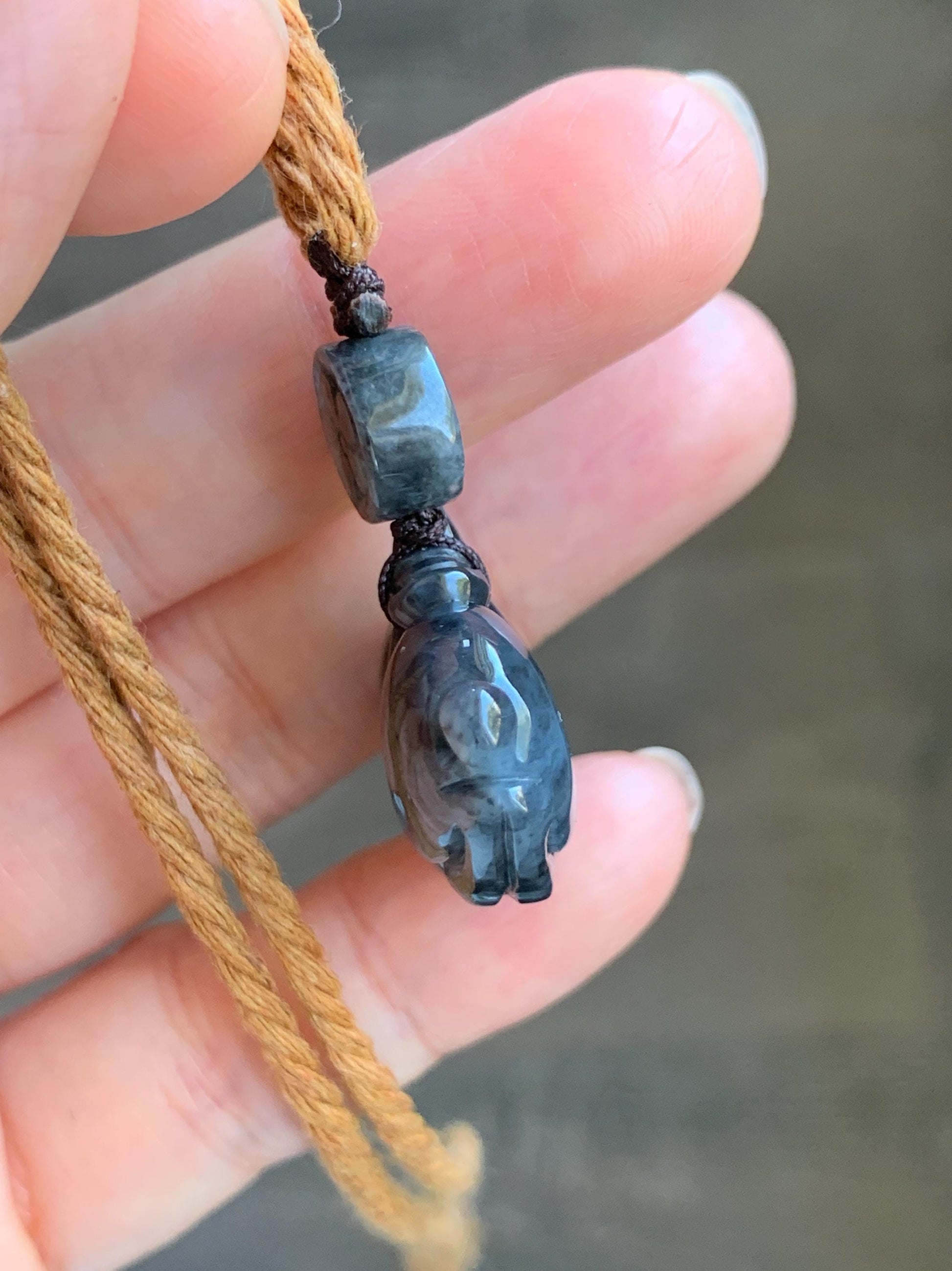 Natural Grade A Icy Translucent Dark Wuji Jade Jadeite Carved Tang Horse Pendant Rope Necklace 24” 13g 天然冰深色乌鸡翡翠唐马吊坠 MWM220