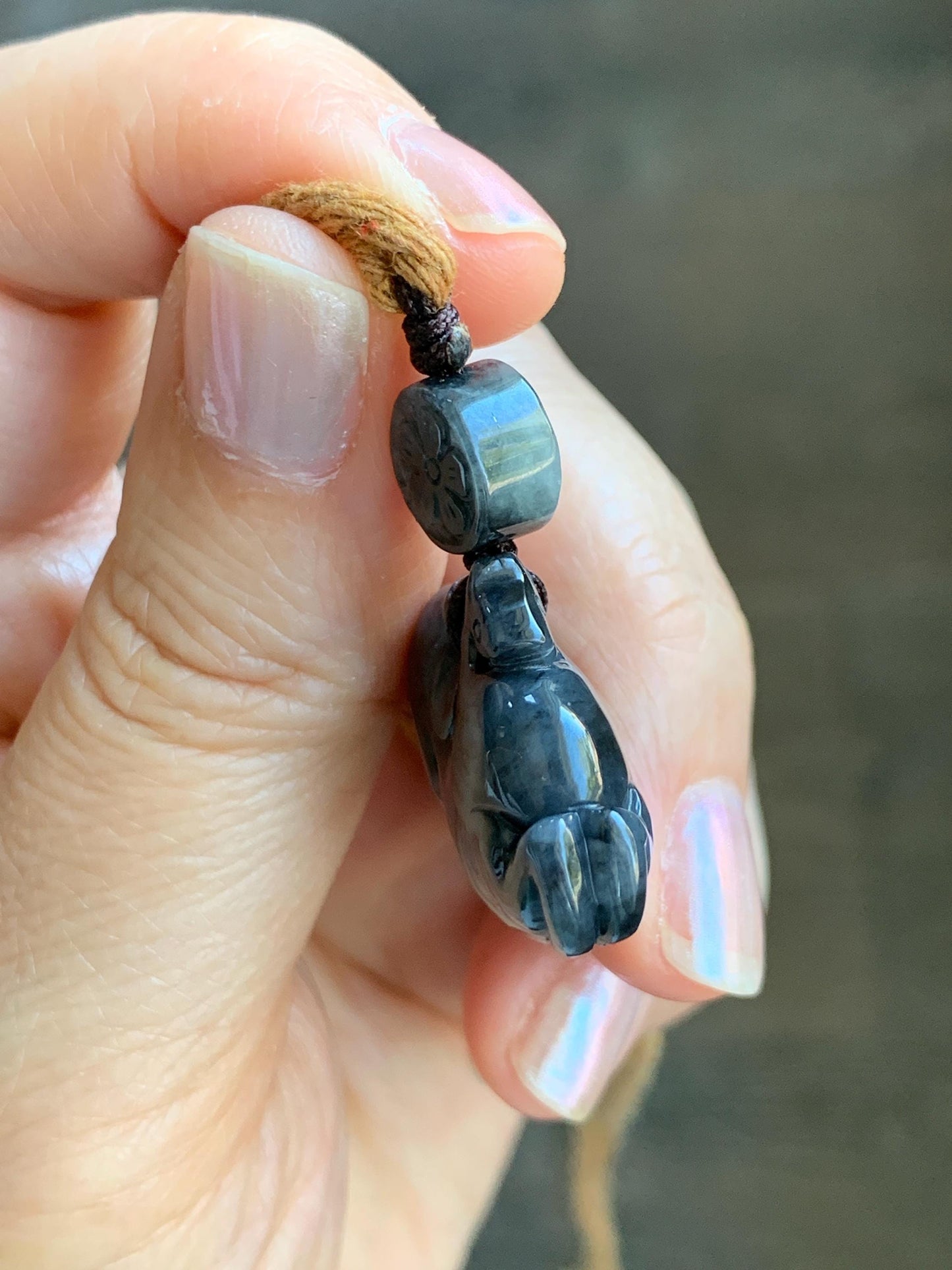 Natural Grade A Icy Translucent Dark Wuji Jade Jadeite Carved Tang Horse Pendant Rope Necklace 24” 13g 天然冰深色乌鸡翡翠唐马吊坠 MWM220