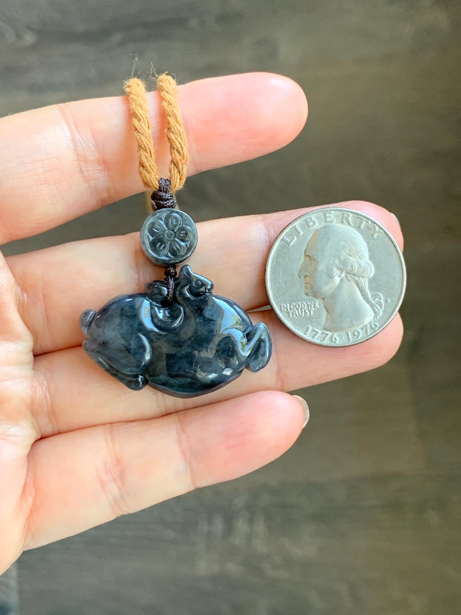 Natural Grade A Icy Translucent Dark Wuji Jade Jadeite Carved Tang Horse Pendant Rope Necklace 24” 13g 天然冰深色乌鸡翡翠唐马吊坠 MWM220