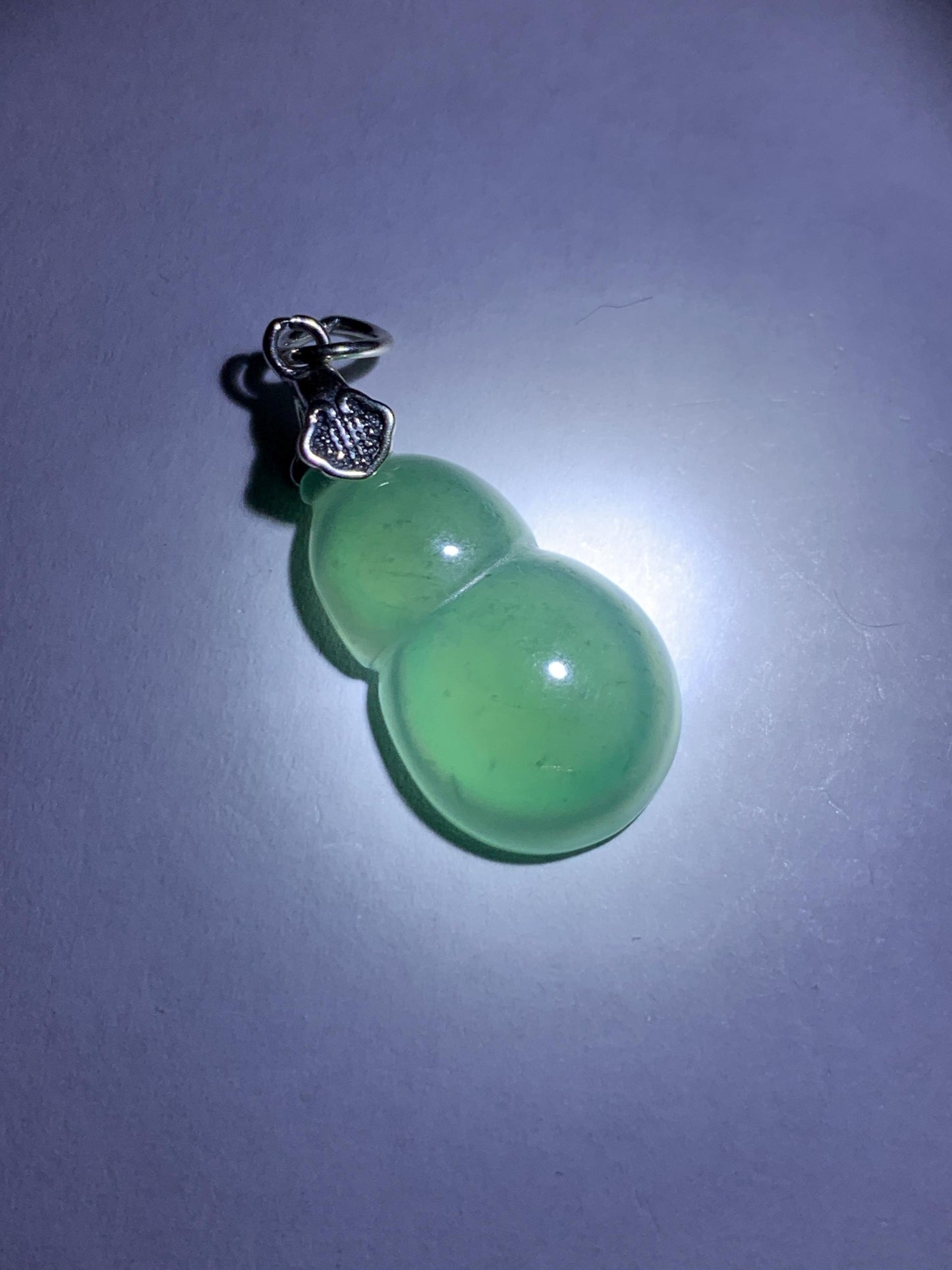 Natural Grade A Guatemalan Icy Translucent Teal Green Jade Jadeite Gourd Hulu Pendant Sterling Silver 2g 天然冰危蓝绿翡翠葫芦吊坠 WHG110B