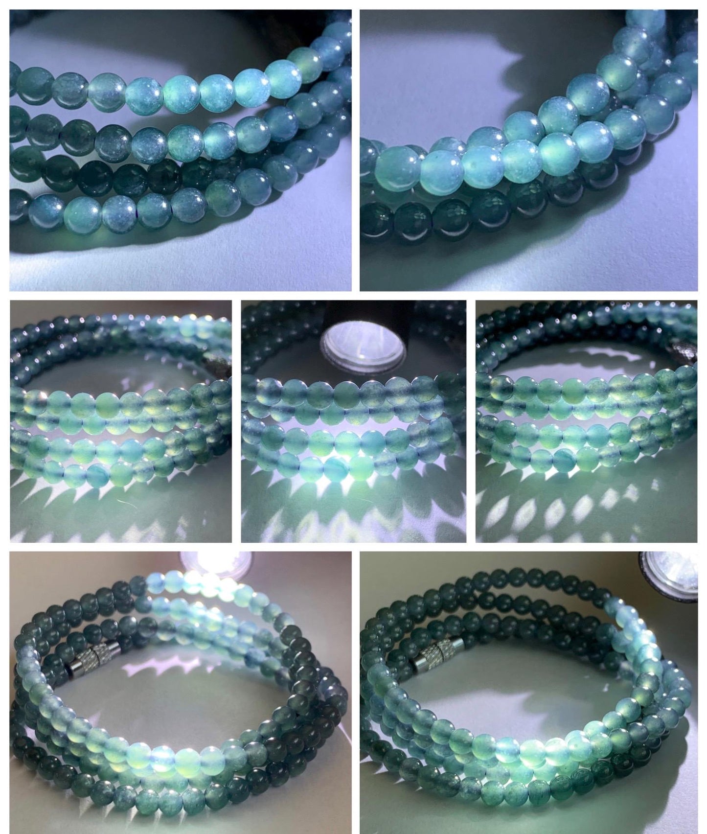 Grade A Natural Guatemalan Icy Translucent Dusty Aegean Blue Jade Jadeite Petite Beaded Necklace 4mm 23” 16g 天然冰危蓝翡翠小圆珠项链 WLM230