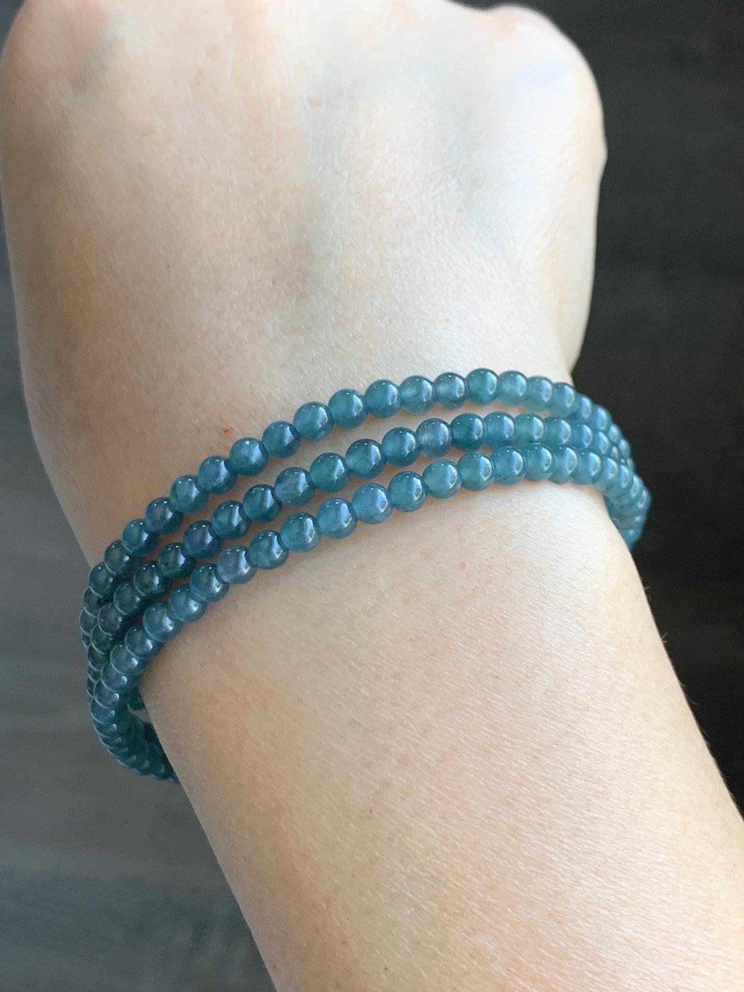 Grade A Natural Guatemalan Icy Translucent Dusty Aegean Blue Jade Jadeite Petite Beaded Necklace 4mm 23” 16g 天然冰危蓝翡翠小圆珠项链 WLM230