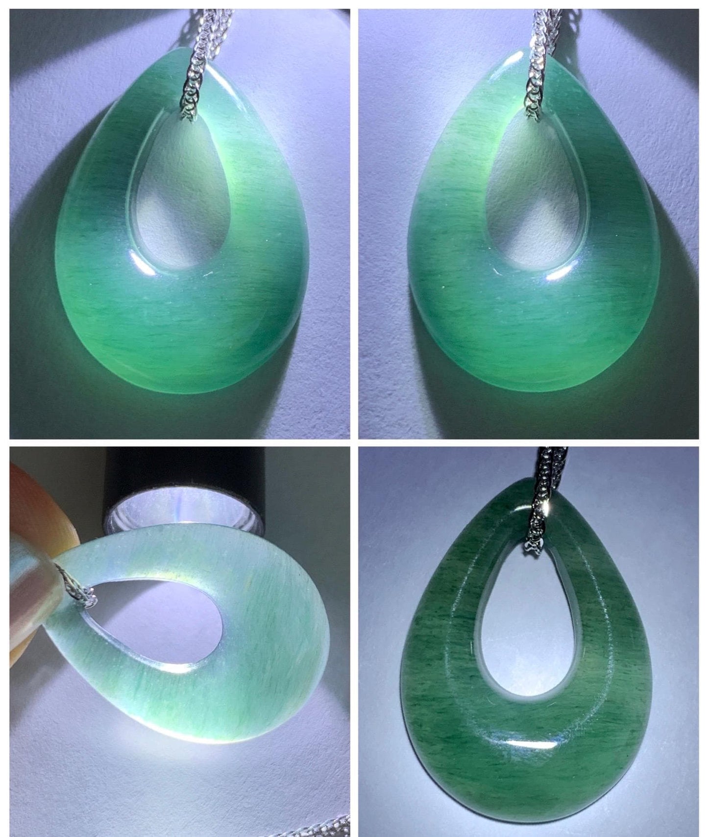 Natural Grade A Guatemalan Icy Translucent Dusty Teal Green Jade Jadeite Teardrop Pendant Necklace Sterling Silver 天然冰危蓝绿起光翡翠水滴项链 WSD121