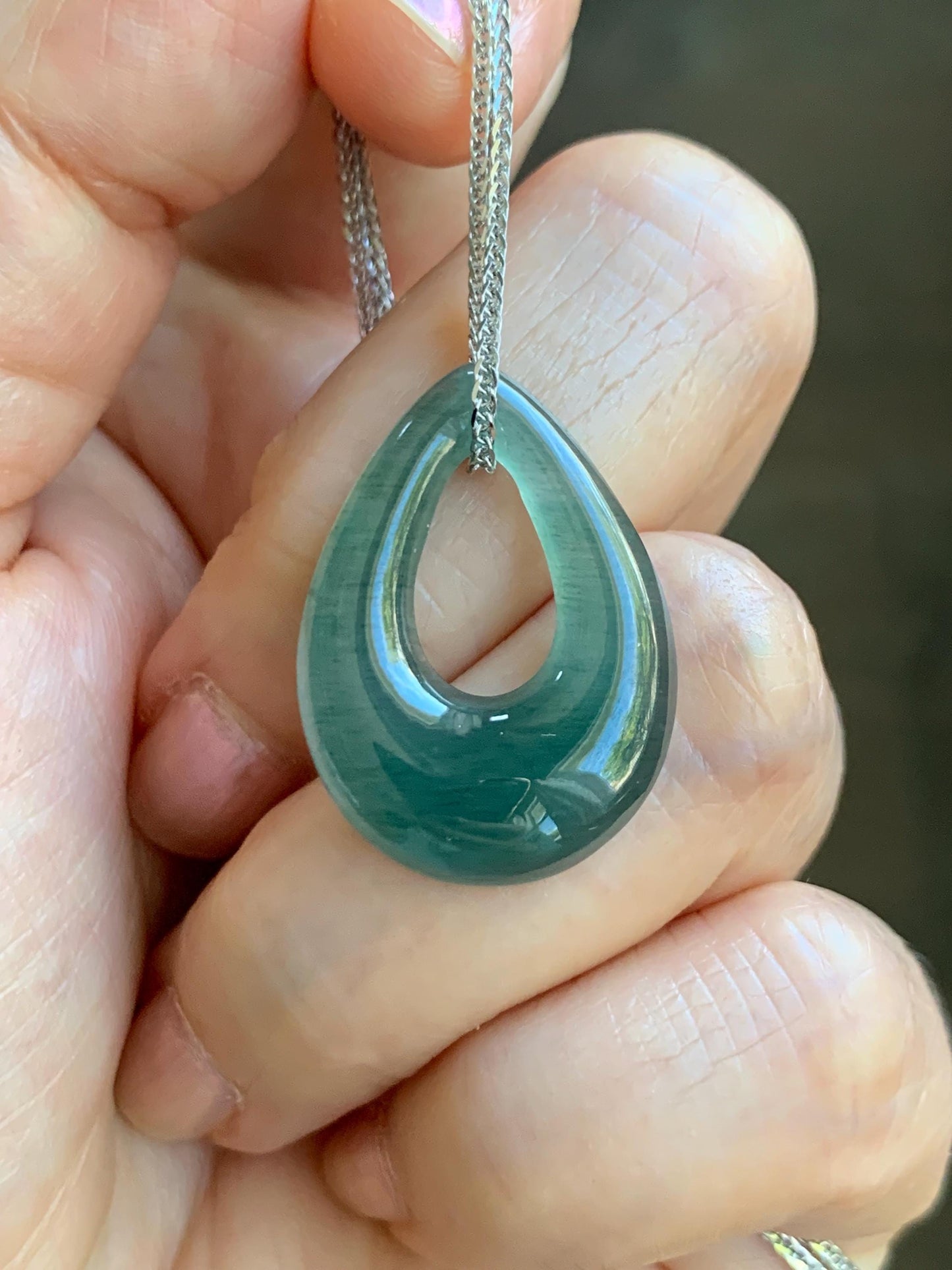 Natural Grade A Guatemalan Icy Translucent Dusty Teal Green Jade Jadeite Teardrop Pendant Necklace Sterling Silver 天然冰危蓝绿起光翡翠水滴项链 WSD121