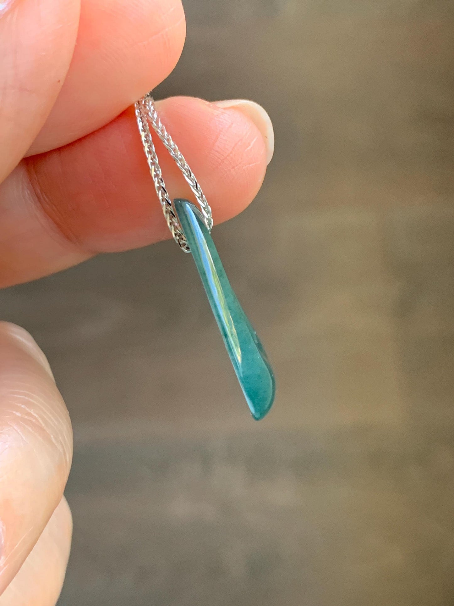 Natural Grade A Guatemalan Icy Translucent Dusty Teal Green Jade Jadeite Teardrop Pendant Necklace Sterling Silver 天然冰危蓝绿起光翡翠水滴项链 WSD121