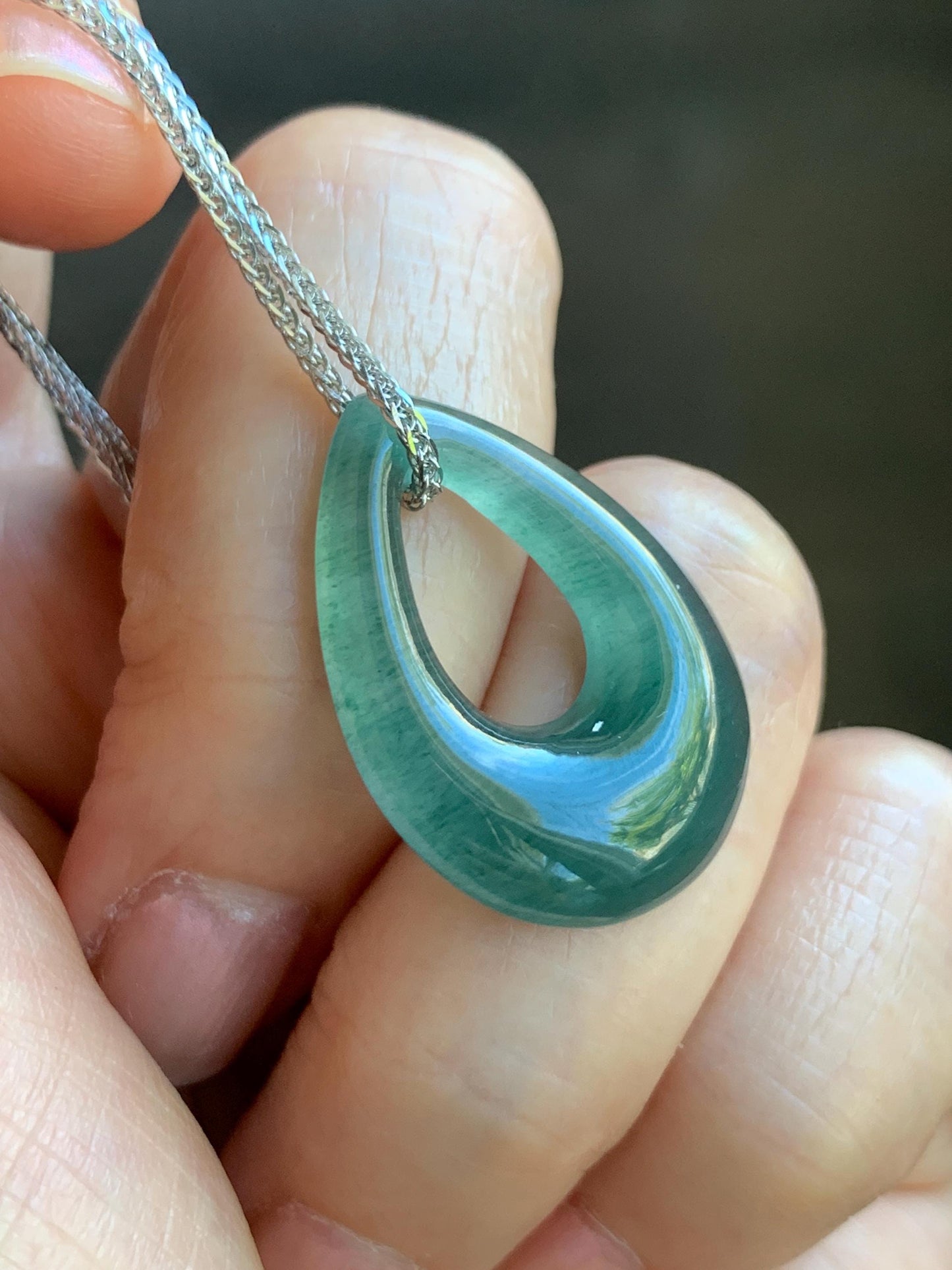 Natural Grade A Guatemalan Icy Translucent Dusty Teal Green Jade Jadeite Teardrop Pendant Necklace Sterling Silver 天然冰危蓝绿起光翡翠水滴项链 WSD121