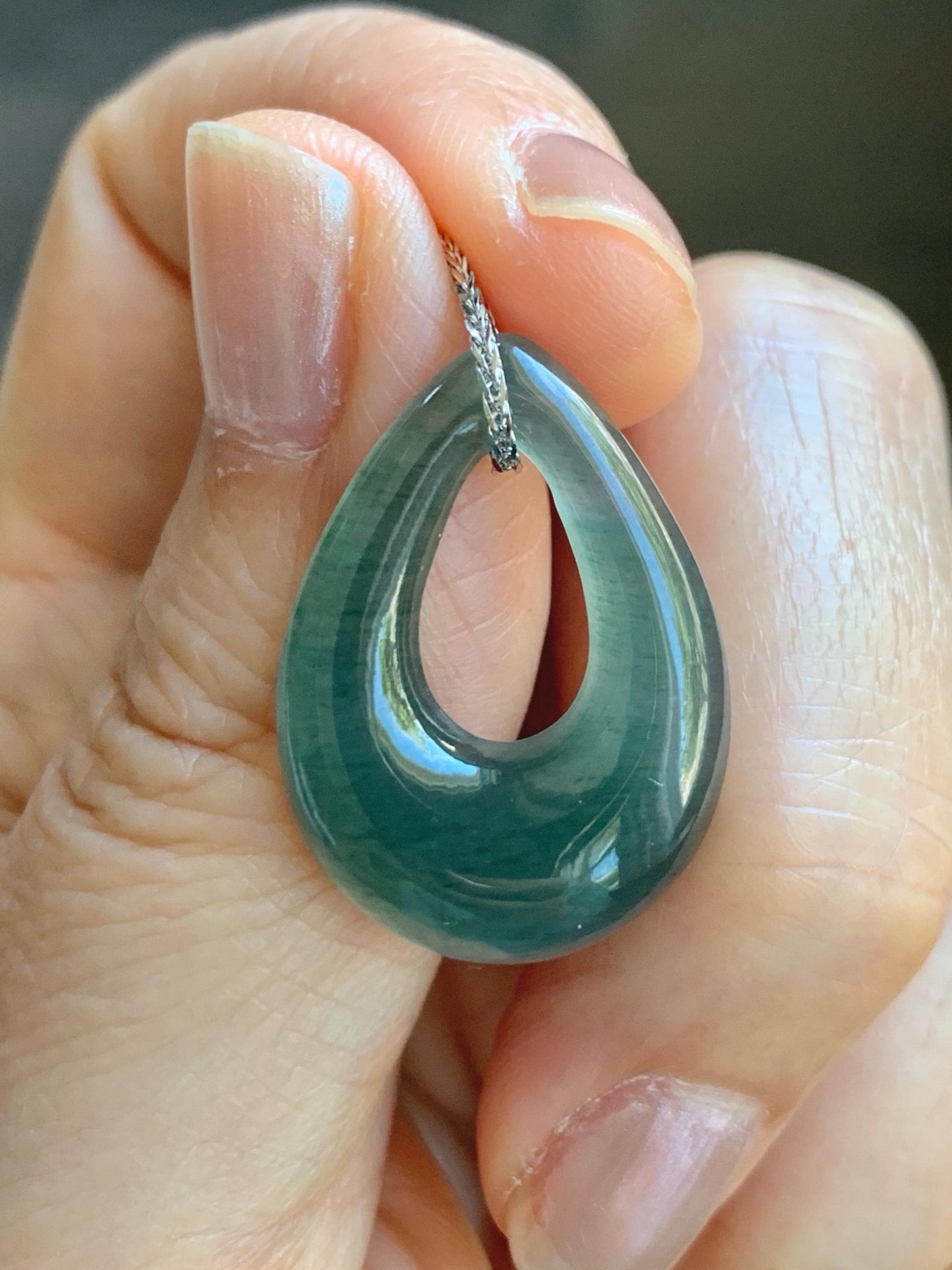 Natural Grade A Guatemalan Icy Translucent Dusty Teal Green Jade Jadeite Teardrop Pendant Necklace Sterling Silver 天然冰危蓝绿起光翡翠水滴项链 WSD121