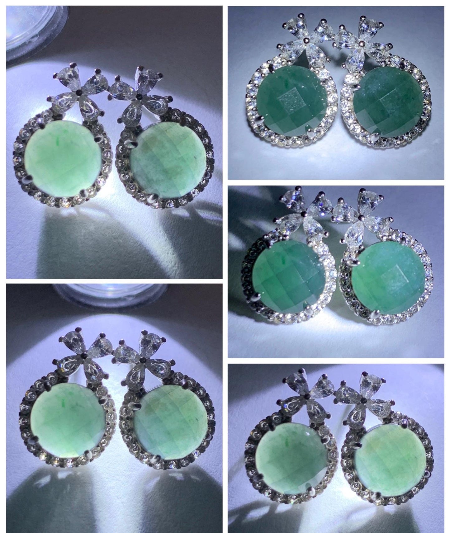 Natural Grade A Guatemalan Icy Translucent Dark Teal Blue Jade Jadeite Faceted Round Stud Earrings Sterling Silver 天然冰危深蓝绿翡翠切割面银镶耳钉 WQG77