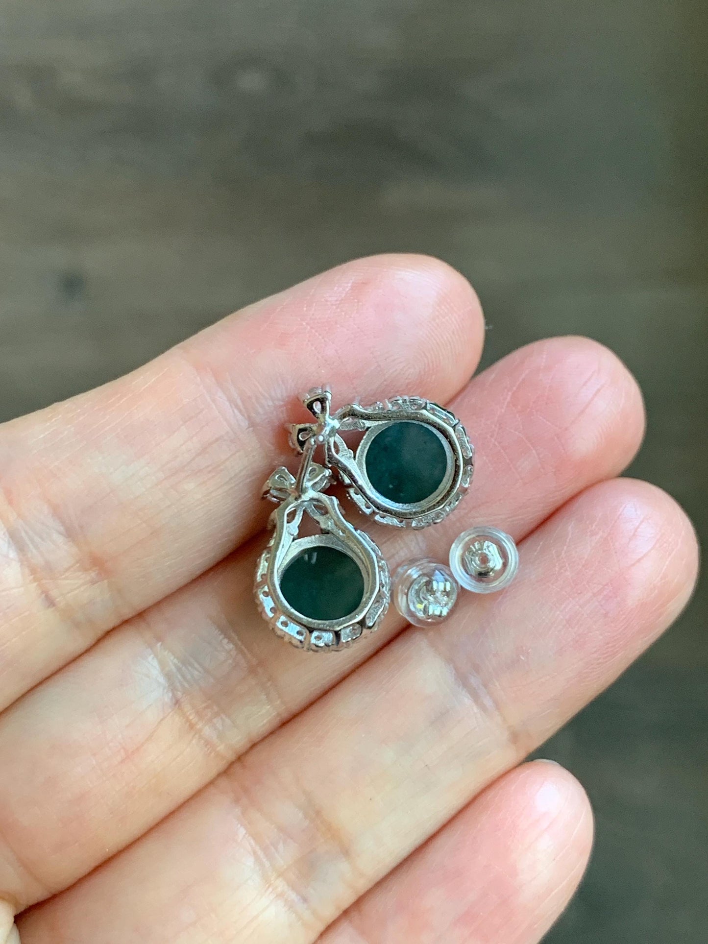 Natural Grade A Guatemalan Icy Translucent Dark Teal Blue Jade Jadeite Faceted Round Stud Earrings Sterling Silver 天然冰危深蓝绿翡翠切割面银镶耳钉 WQG77