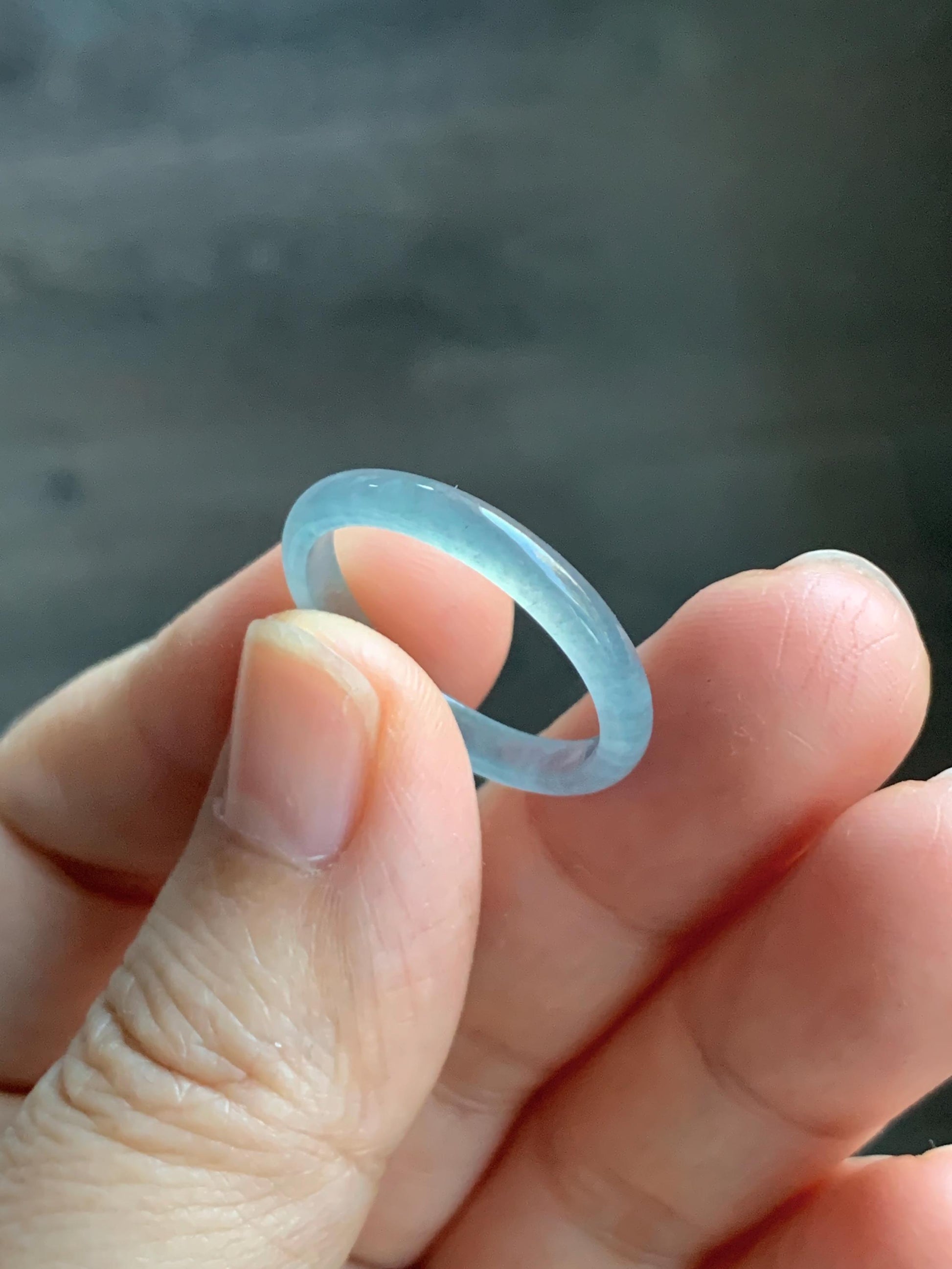 Natural Grade A Guatemalan Icy Highly Translucent Pastel Blue Jade Jadeite Band Ring Size 9 US 天然冰危起光浅蓝翡翠戒圈 WXLS55
