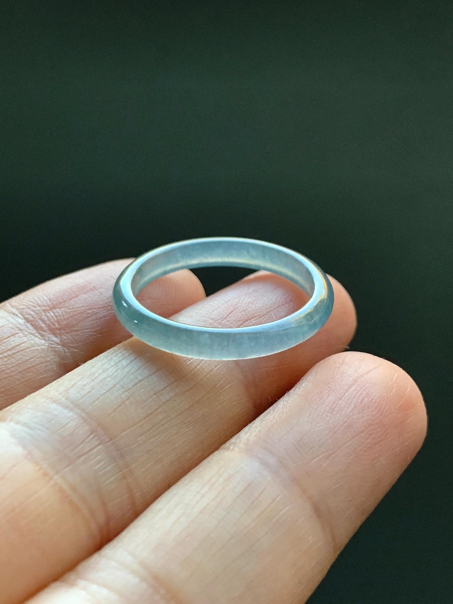 Natural Grade A Guatemalan Icy Highly Translucent Pastel Blue Jade Jadeite Band Ring Size 9 US 天然冰危起光浅蓝翡翠戒圈 WXLS55