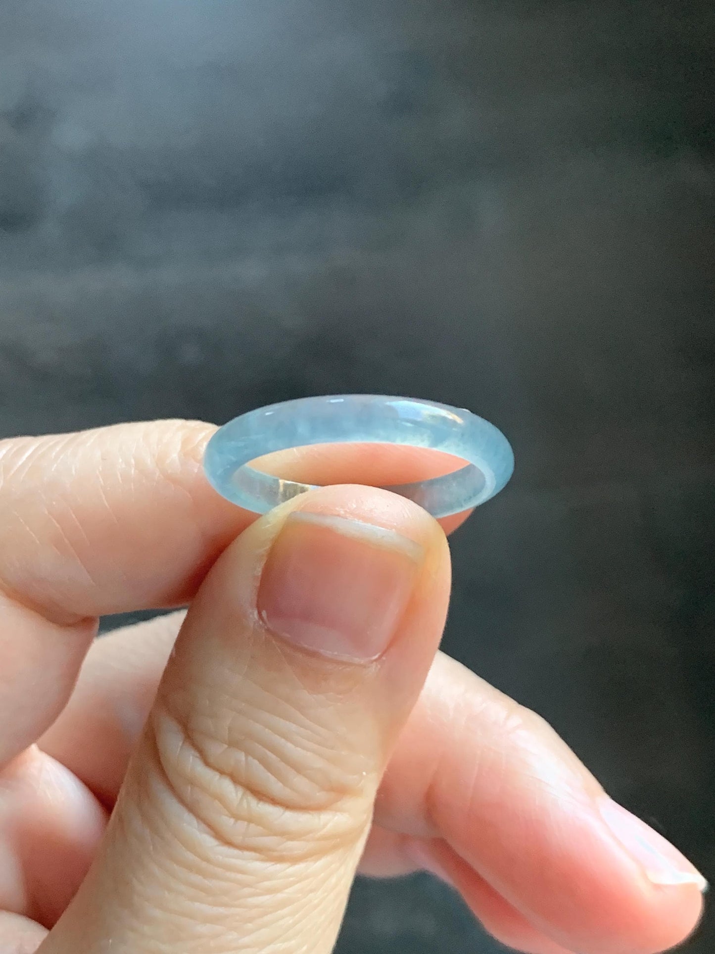 Natural Grade A Guatemalan Icy Highly Translucent Pastel Blue Jade Jadeite Band Ring Size 9 US 天然冰危起光浅蓝翡翠戒圈 WXLS55