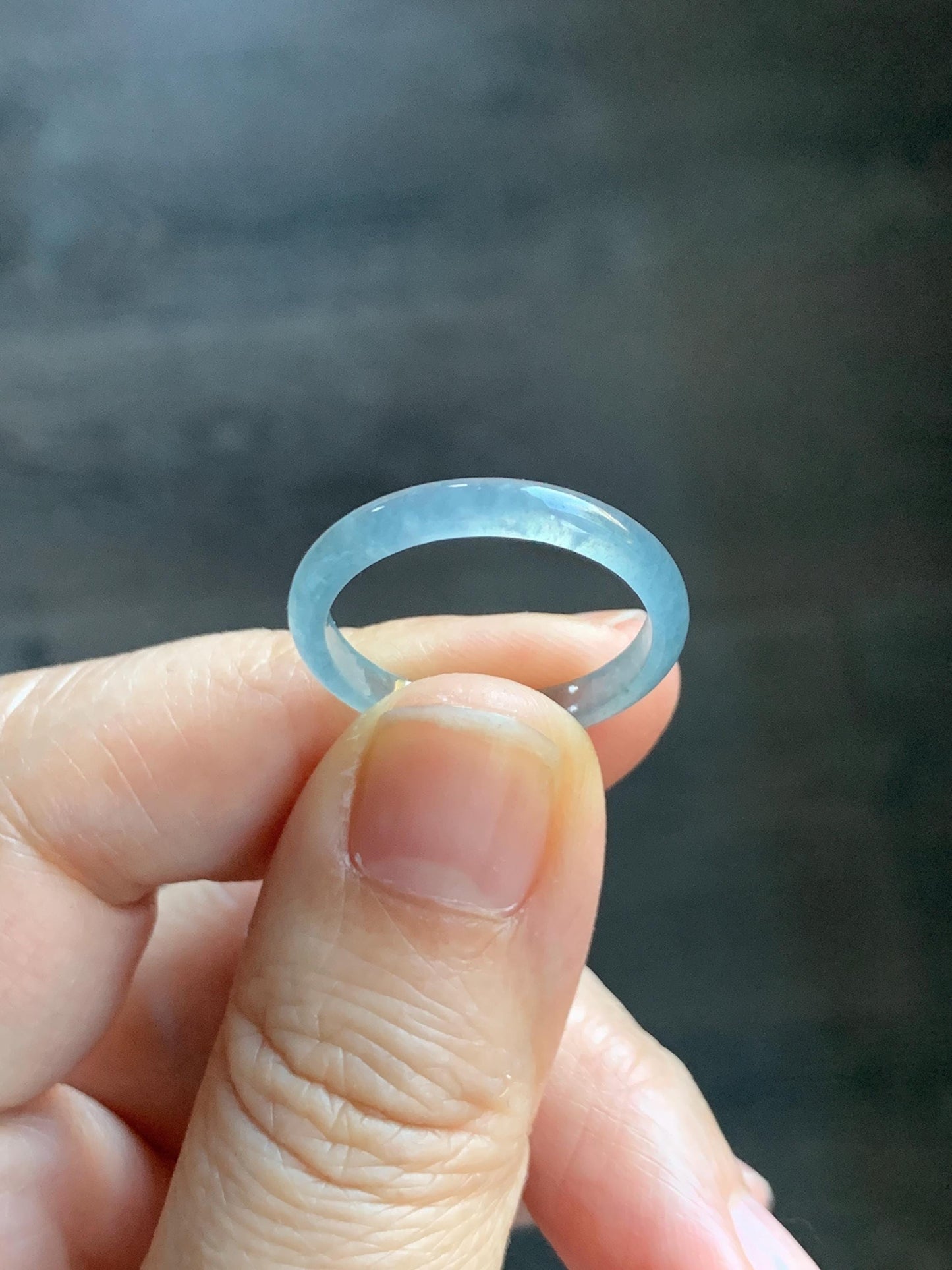 Natural Grade A Guatemalan Icy Highly Translucent Pastel Blue Jade Jadeite Band Ring Size 9 US 天然冰危起光浅蓝翡翠戒圈 WXLS55