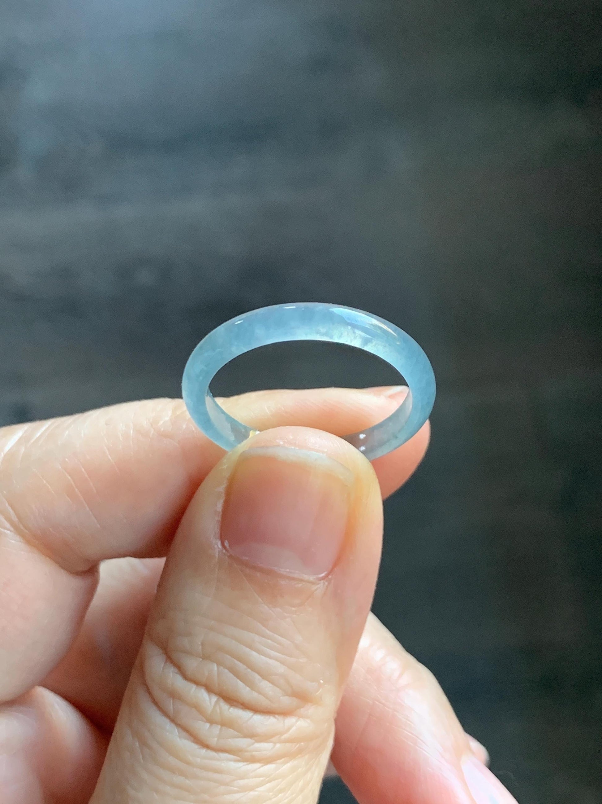 Natural Grade A Guatemalan Icy Highly Translucent Pastel Blue Jade Jadeite Band Ring Size 9 US 天然冰危起光浅蓝翡翠戒圈 WXLS55