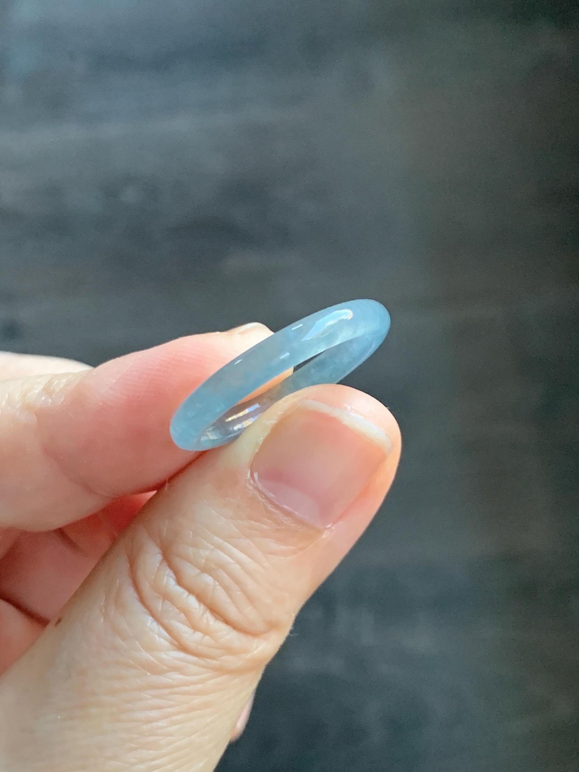 Natural Grade A Guatemalan Icy Highly Translucent Pastel Blue Jade Jadeite Band Ring Size 9 US 天然冰危起光浅蓝翡翠戒圈 WXLS55