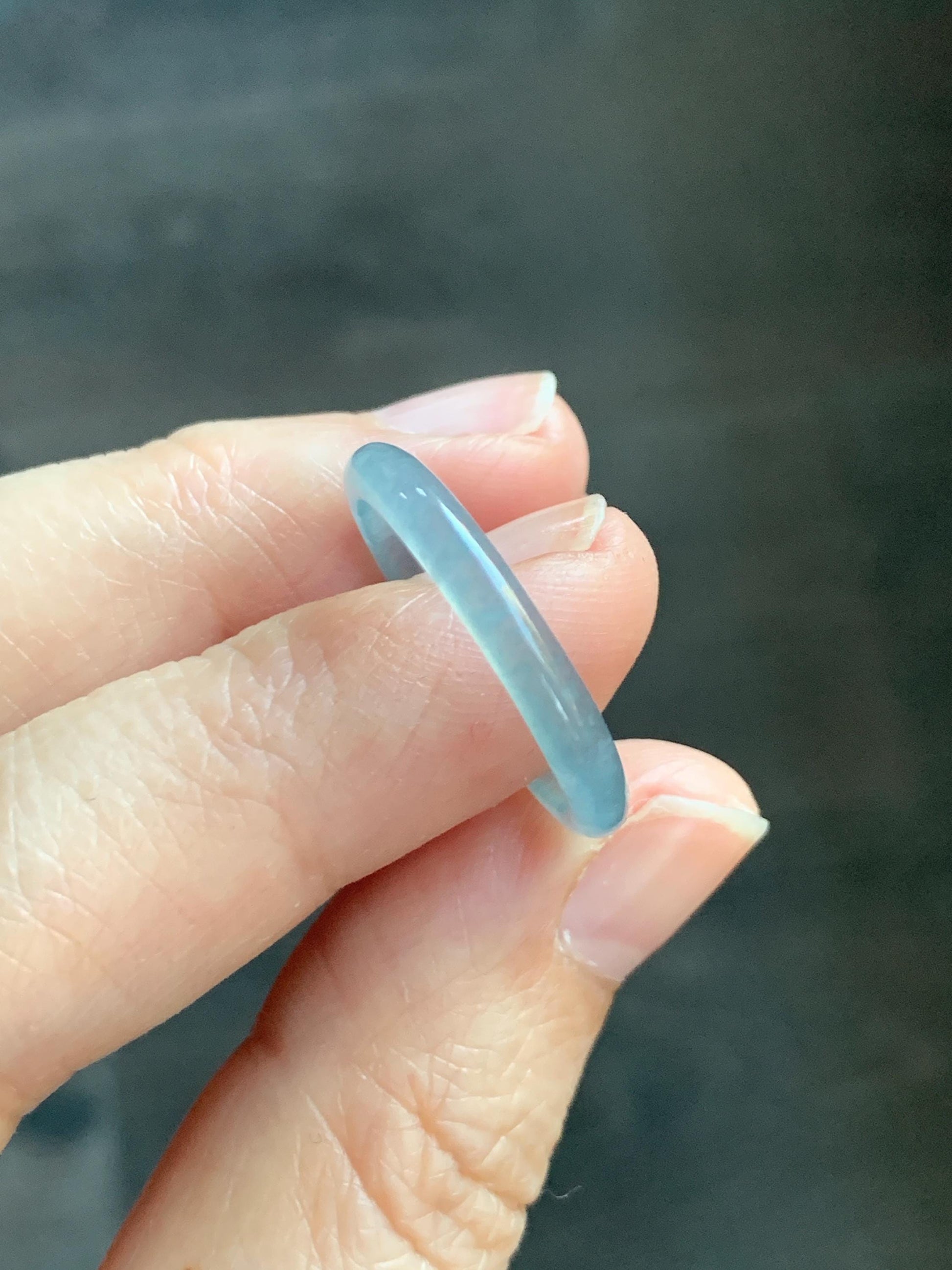 Natural Grade A Guatemalan Icy Highly Translucent Pastel Blue Jade Jadeite Band Ring Size 9 US 天然冰危起光浅蓝翡翠戒圈 WXLS55