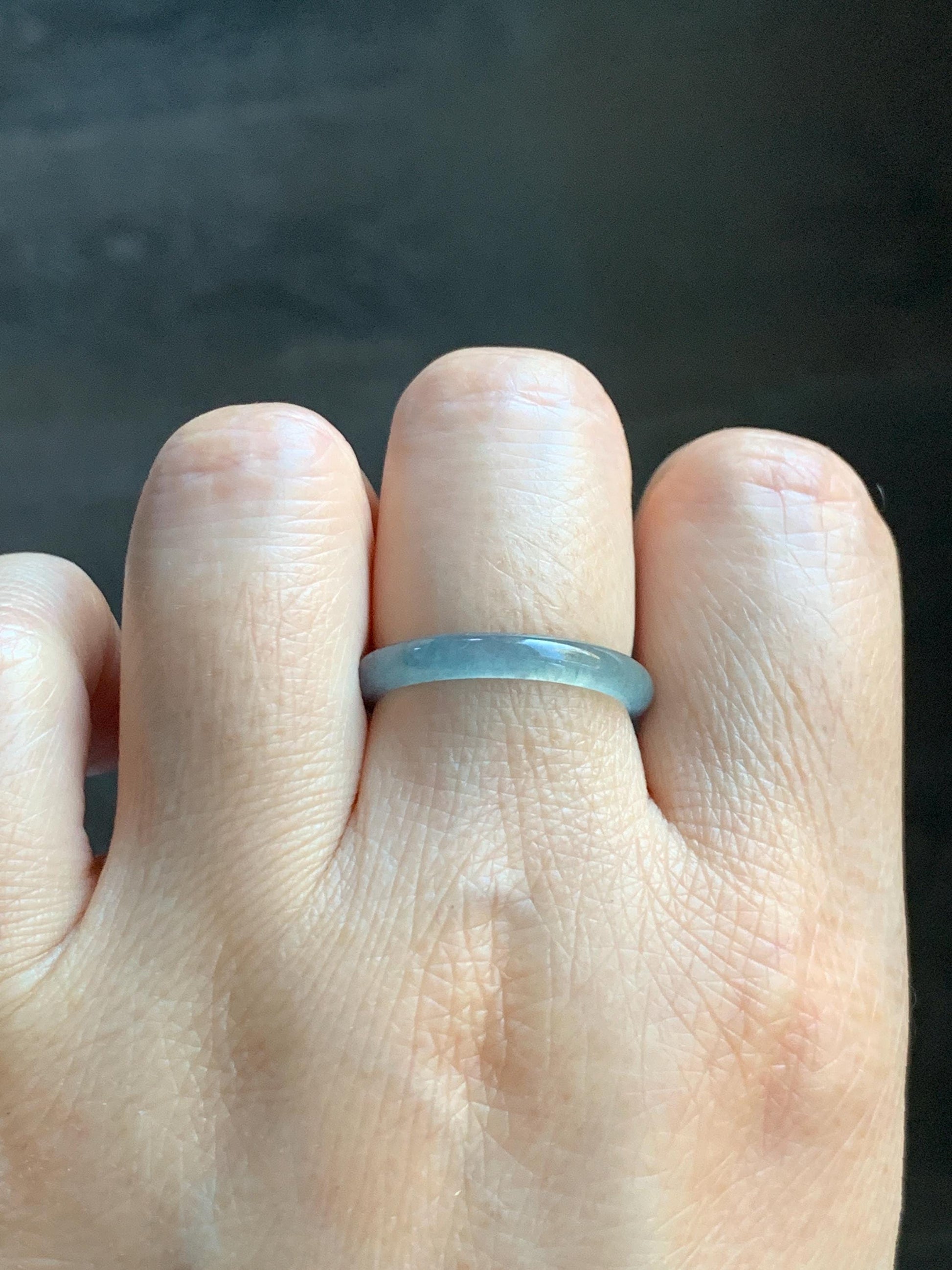 Natural Grade A Guatemalan Icy Highly Translucent Pastel Blue Jade Jadeite Band Ring Size 9 US 天然冰危起光浅蓝翡翠戒圈 WXLS55
