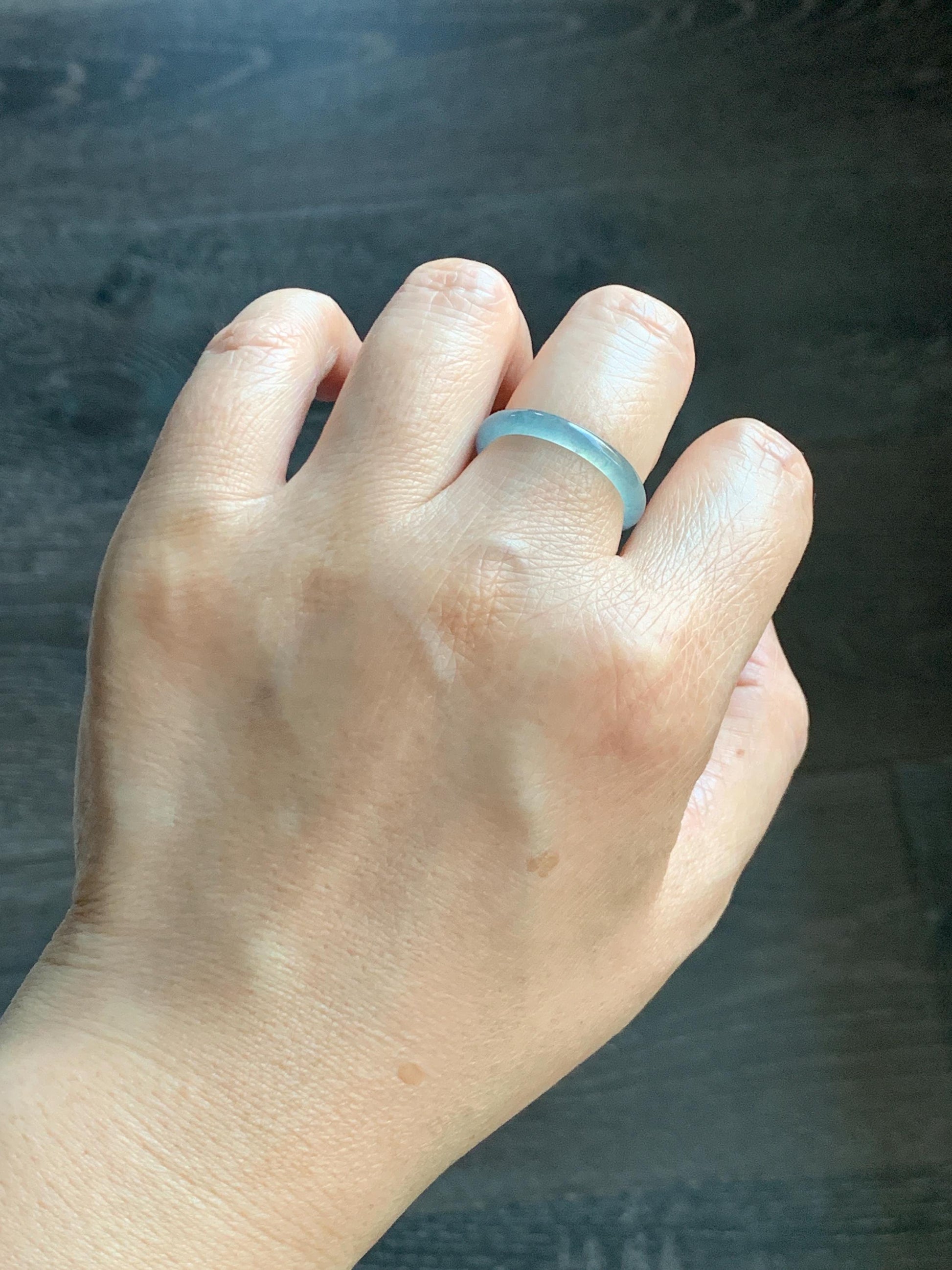 Natural Grade A Guatemalan Icy Highly Translucent Pastel Blue Jade Jadeite Band Ring Size 9 US 天然冰危起光浅蓝翡翠戒圈 WXLS55