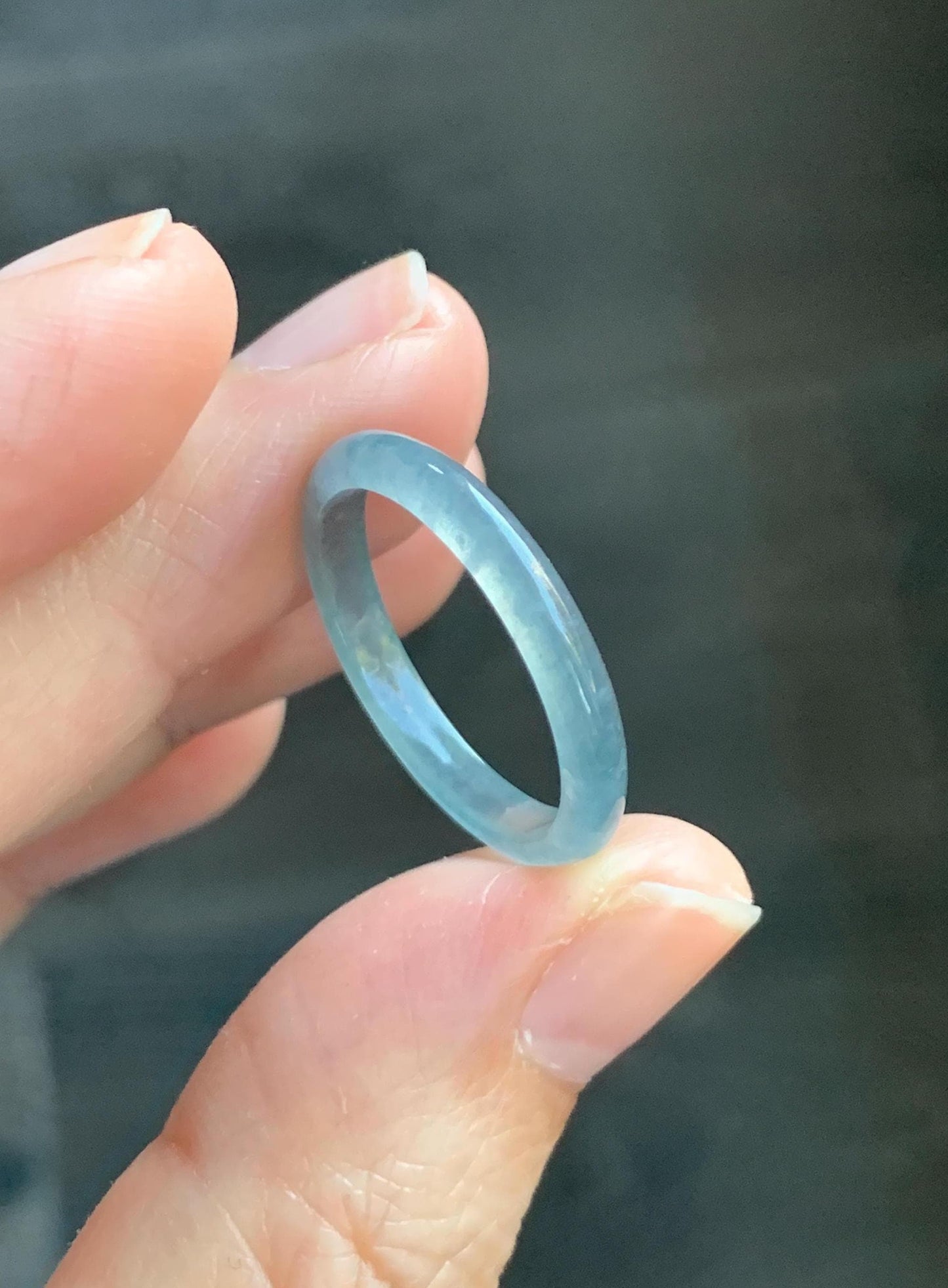 Natural Grade A Guatemalan Icy Highly Translucent Pastel Blue Jade Jadeite Band Ring Size 9 US 天然冰危起光浅蓝翡翠戒圈 WXLS55