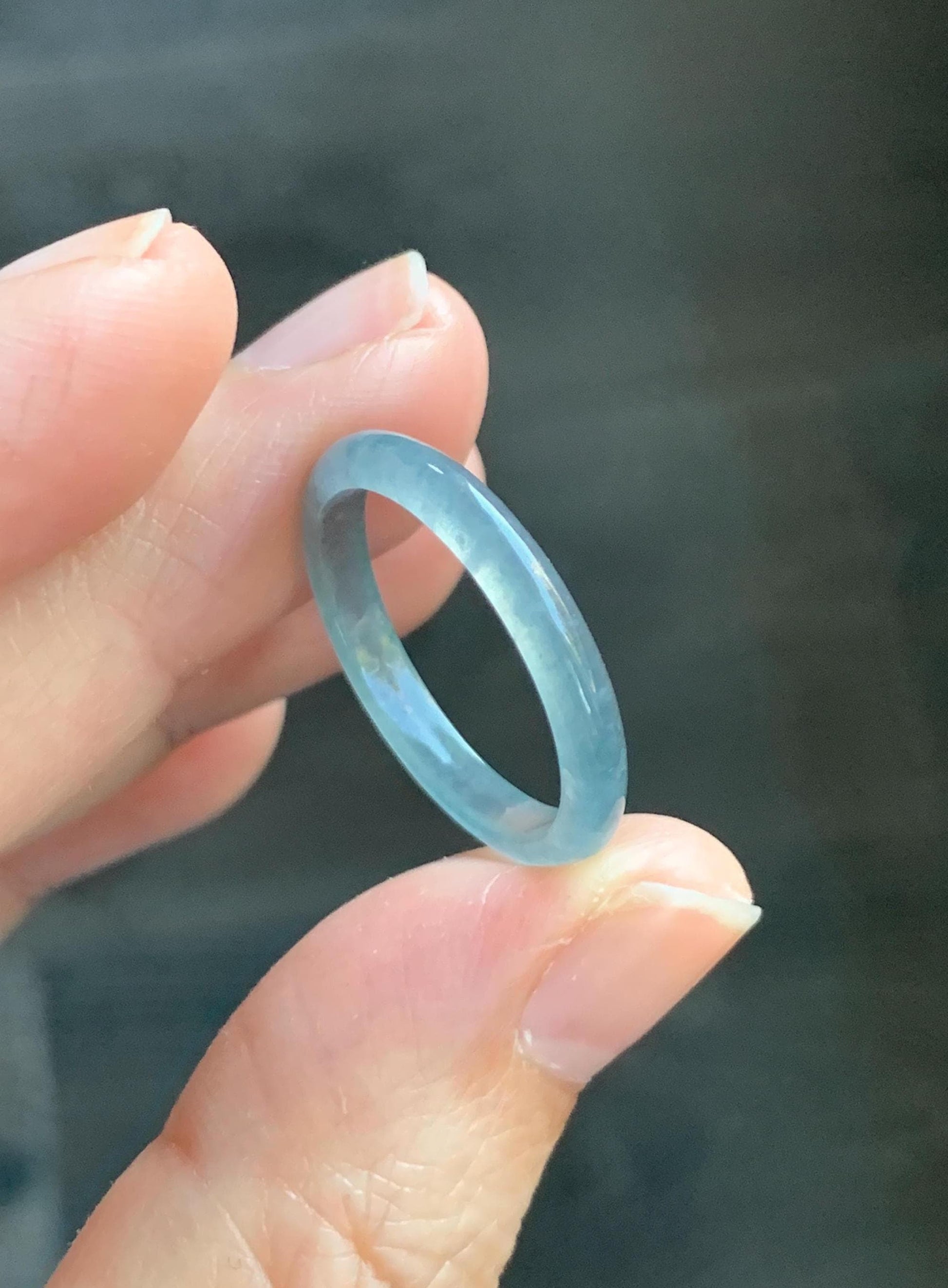 Natural Grade A Guatemalan Icy Highly Translucent Pastel Blue Jade Jadeite Band Ring Size 9 US 天然冰危起光浅蓝翡翠戒圈 WXLS55