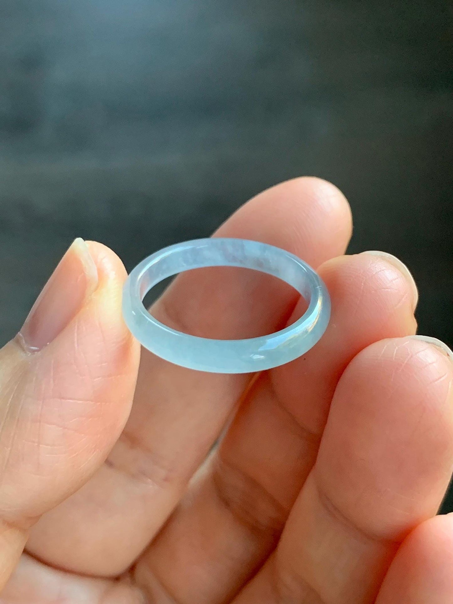Natural Grade A Guatemalan Icy Highly Translucent Pastel Blue Jade Jadeite Band Ring Size 8 US 天然冰危起光浅蓝翡翠戒圈 QWZ150A