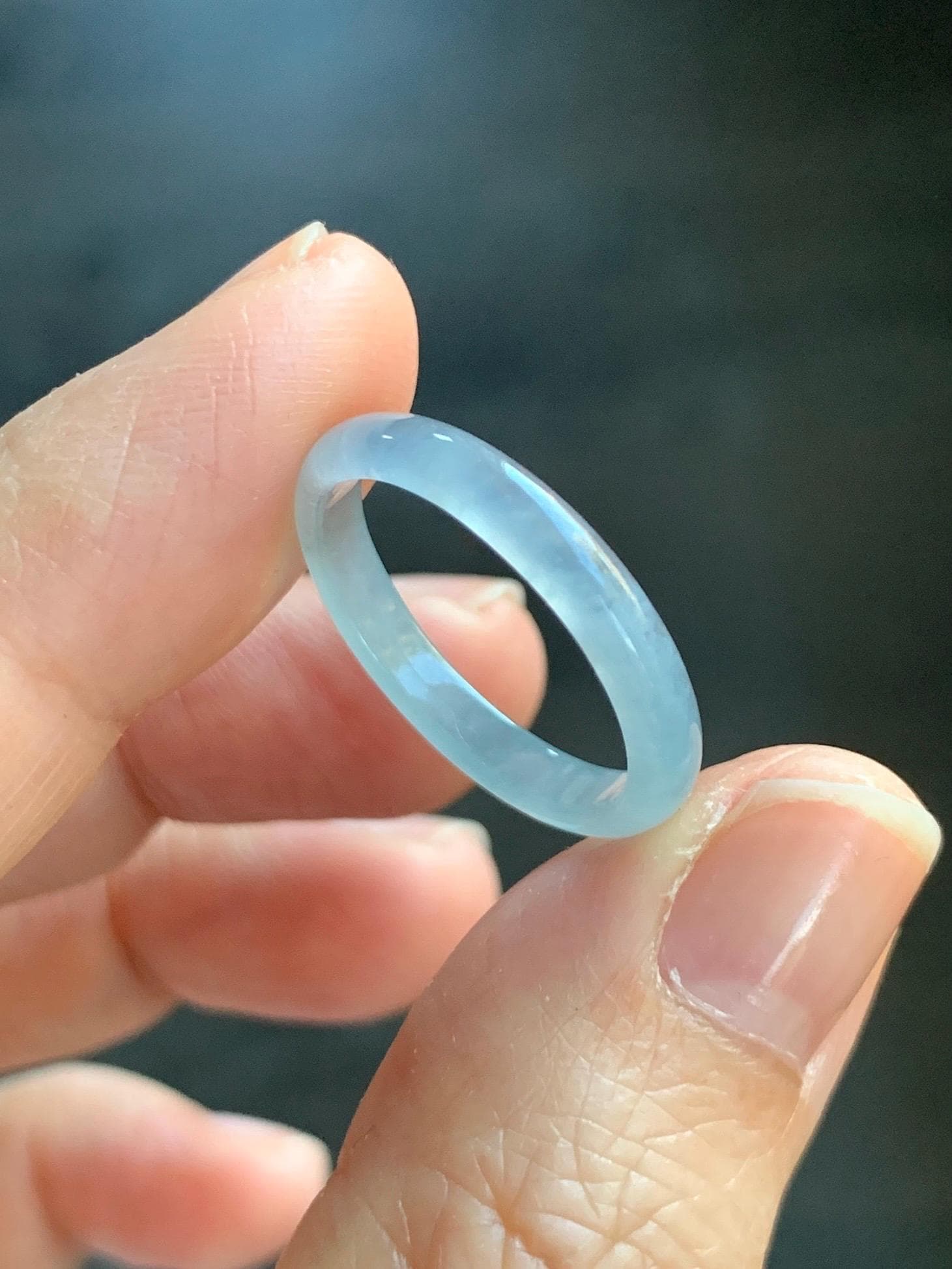 Natural Grade A Guatemalan Icy Highly Translucent Pastel Blue Jade Jadeite Band Ring Size 8 US 天然冰危起光浅蓝翡翠戒圈 QWZ150A