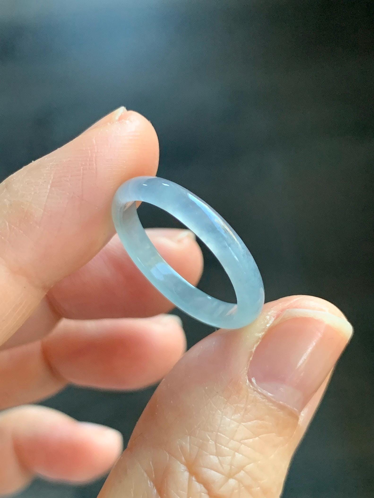 Natural Grade A Guatemalan Icy Highly Translucent Pastel Blue Jade Jadeite Band Ring Size 8 US 天然冰危起光浅蓝翡翠戒圈 QWZ150A