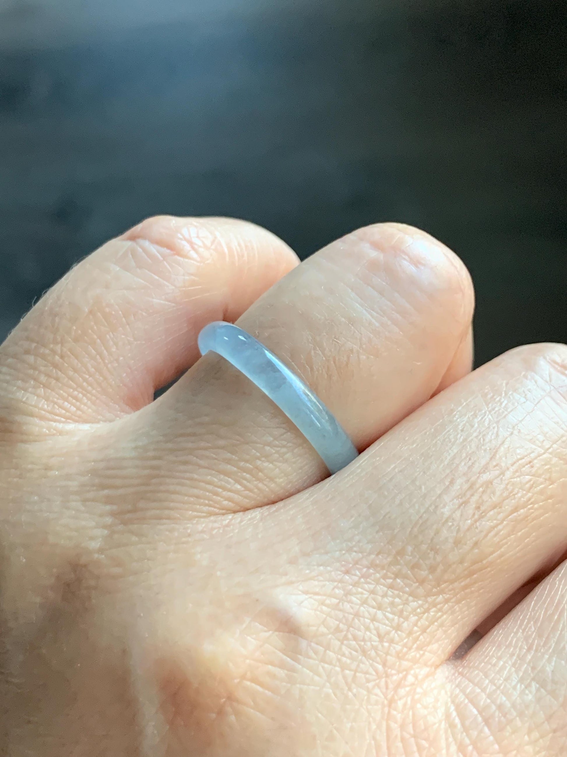 Natural Grade A Guatemalan Icy Highly Translucent Pastel Blue Jade Jadeite Band Ring Size 8 US 天然冰危起光浅蓝翡翠戒圈 QWZ150A