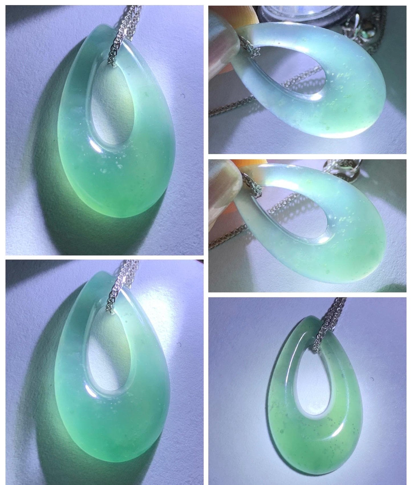 Natural Grade A Guatemalan Icy Translucent Teal Green Jade Jadeite Teardrop Pendant Necklace Sterling Silver 17” 天然冰危蓝绿起光翡翠水滴项链 WSD88D