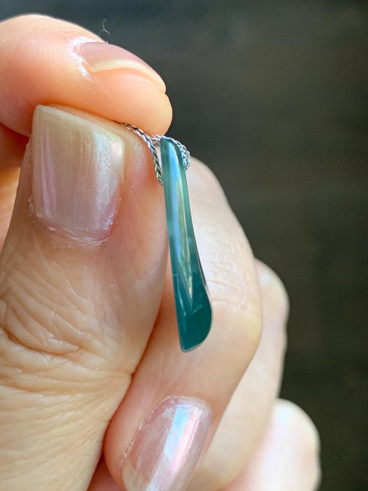 Natural Grade A Guatemalan Icy Translucent Teal Green Jade Jadeite Teardrop Pendant Necklace Sterling Silver 17” 天然冰危蓝绿起光翡翠水滴项链 WSD88D