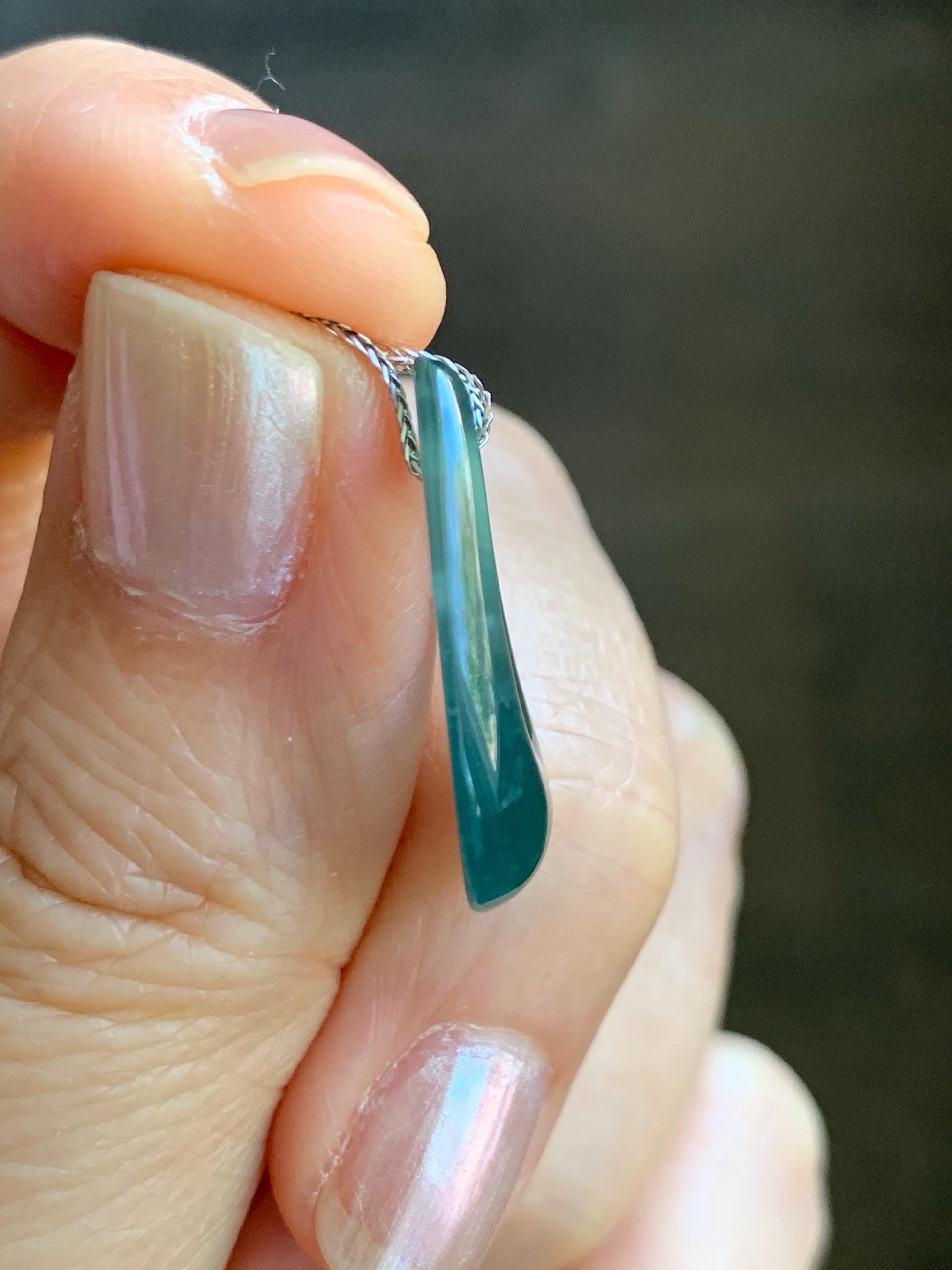 Natural Grade A Guatemalan Icy Translucent Teal Green Jade Jadeite Teardrop Pendant Necklace Sterling Silver 17” 天然冰危蓝绿起光翡翠水滴项链 WSD88D
