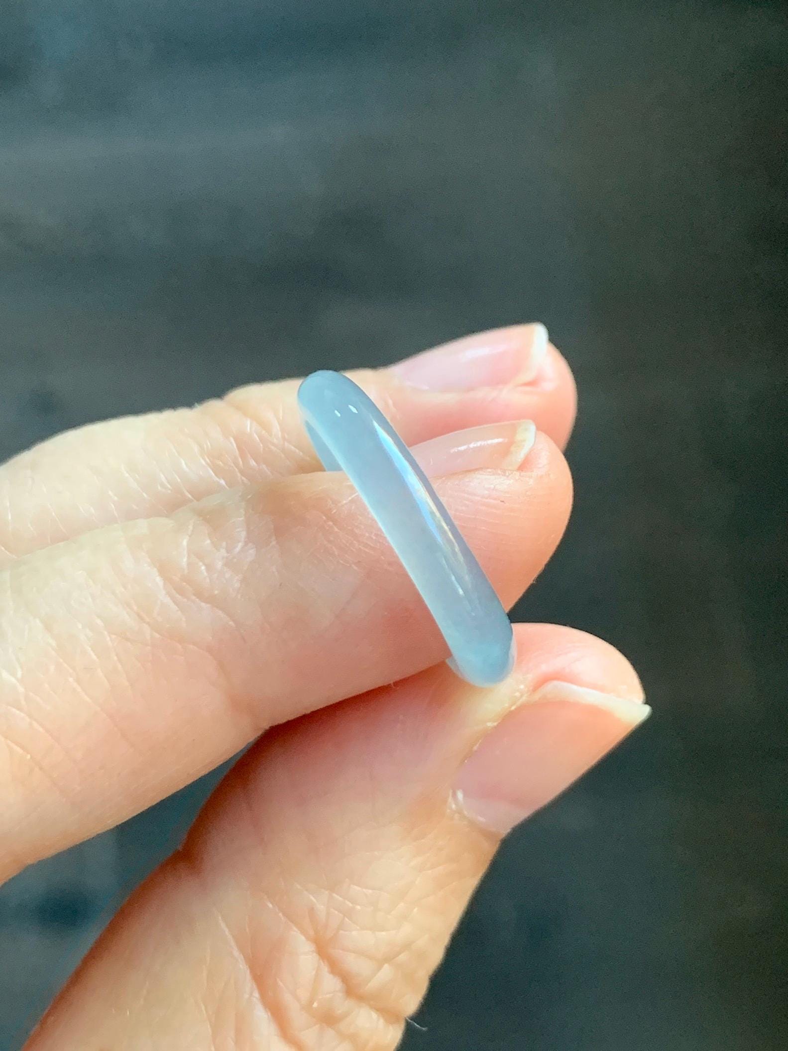 Natural Grade A Guatemalan Icy Highly Translucent Pastel Blue Jade Jadeite Band Ring Size 6.5 US 天然冰危起光浅蓝翡翠戒圈 QWZ150B