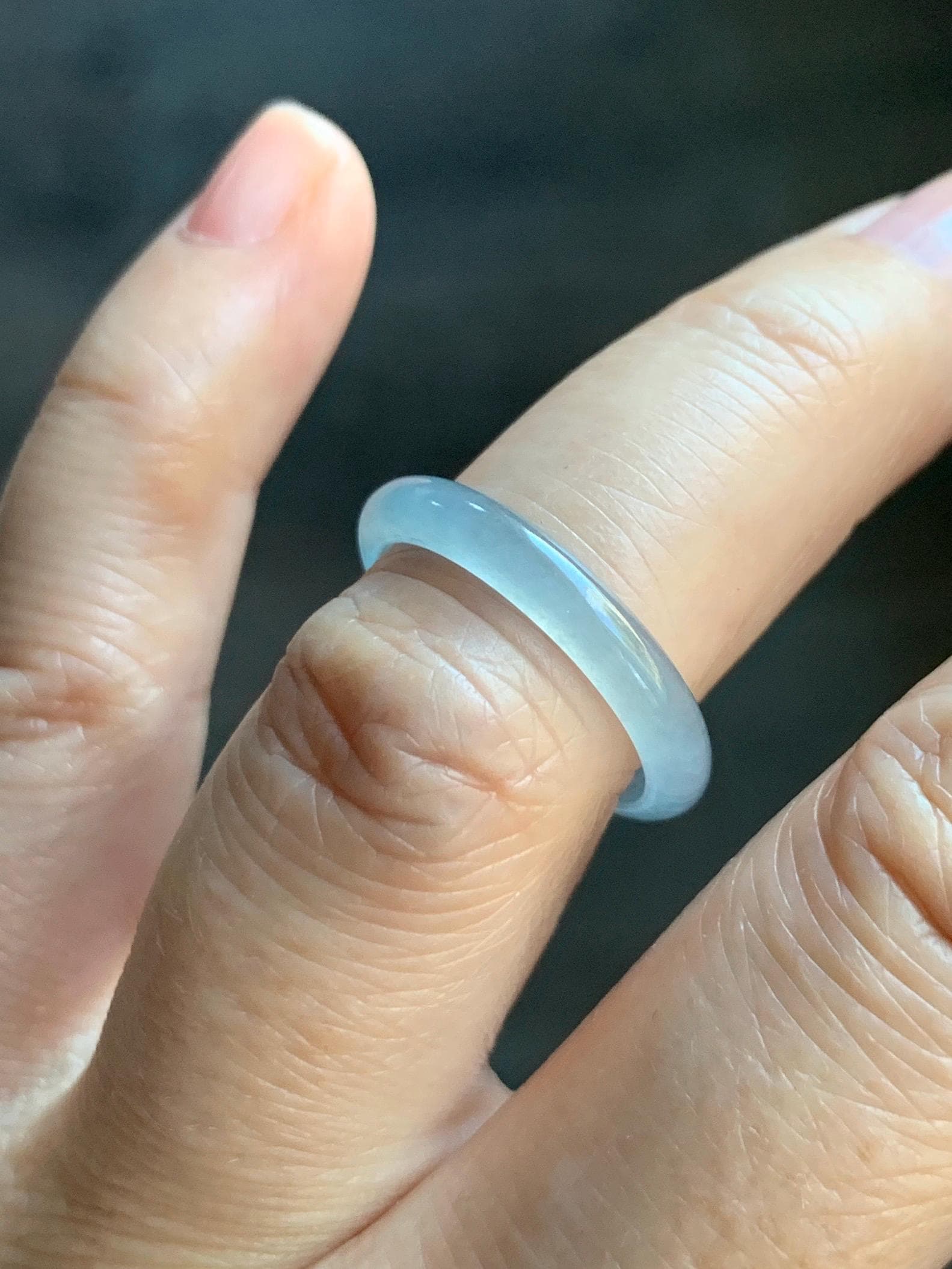 Natural Grade A Guatemalan Icy Highly Translucent Pastel Blue Jade Jadeite Band Ring Size 6.5 US 天然冰危起光浅蓝翡翠戒圈 QWZ150B