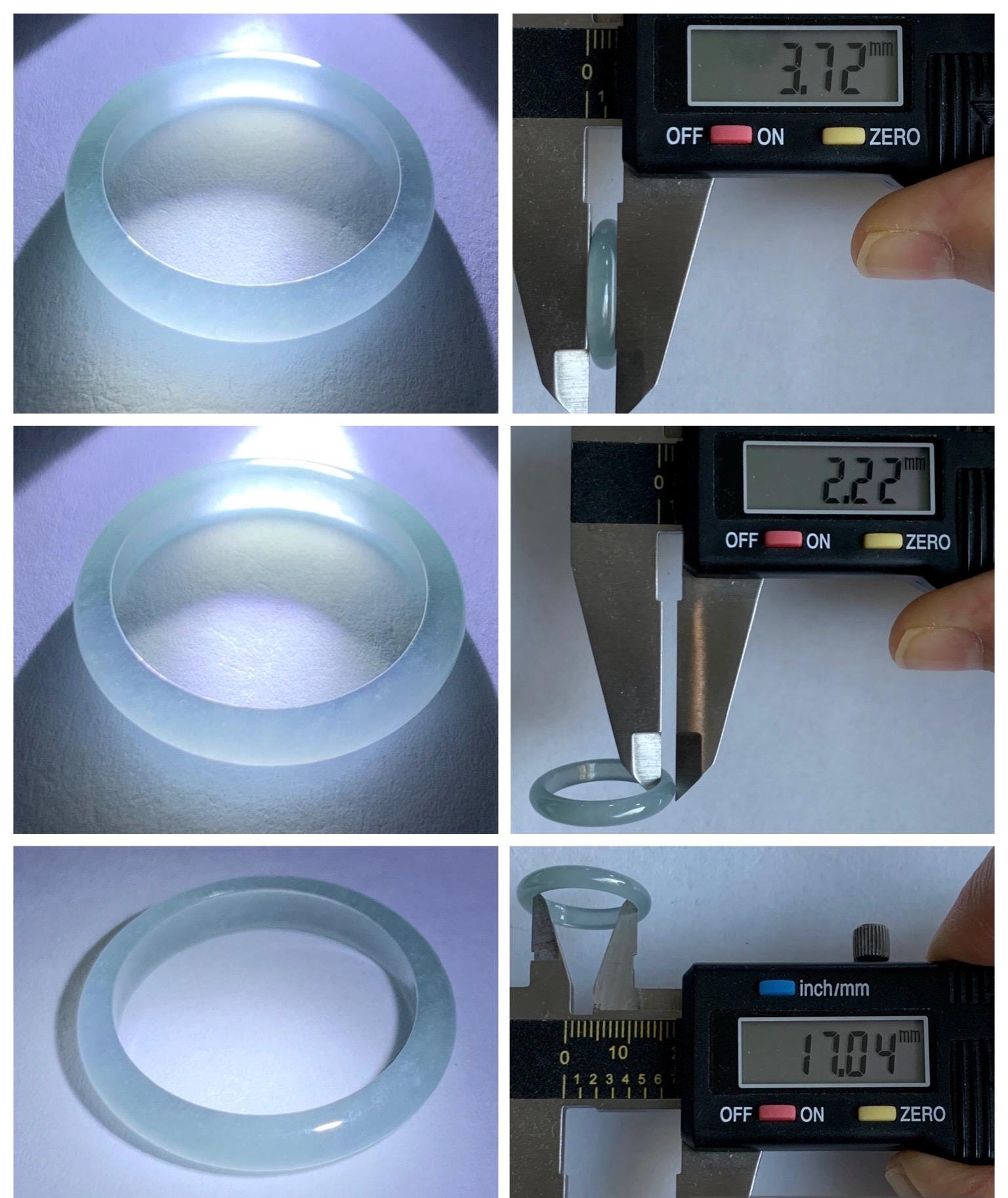 Natural Grade A Guatemalan Icy Highly Translucent Pastel Blue Jade Jadeite Band Ring Size 6.5 US 天然冰危起光浅蓝翡翠戒圈 QWZ150B