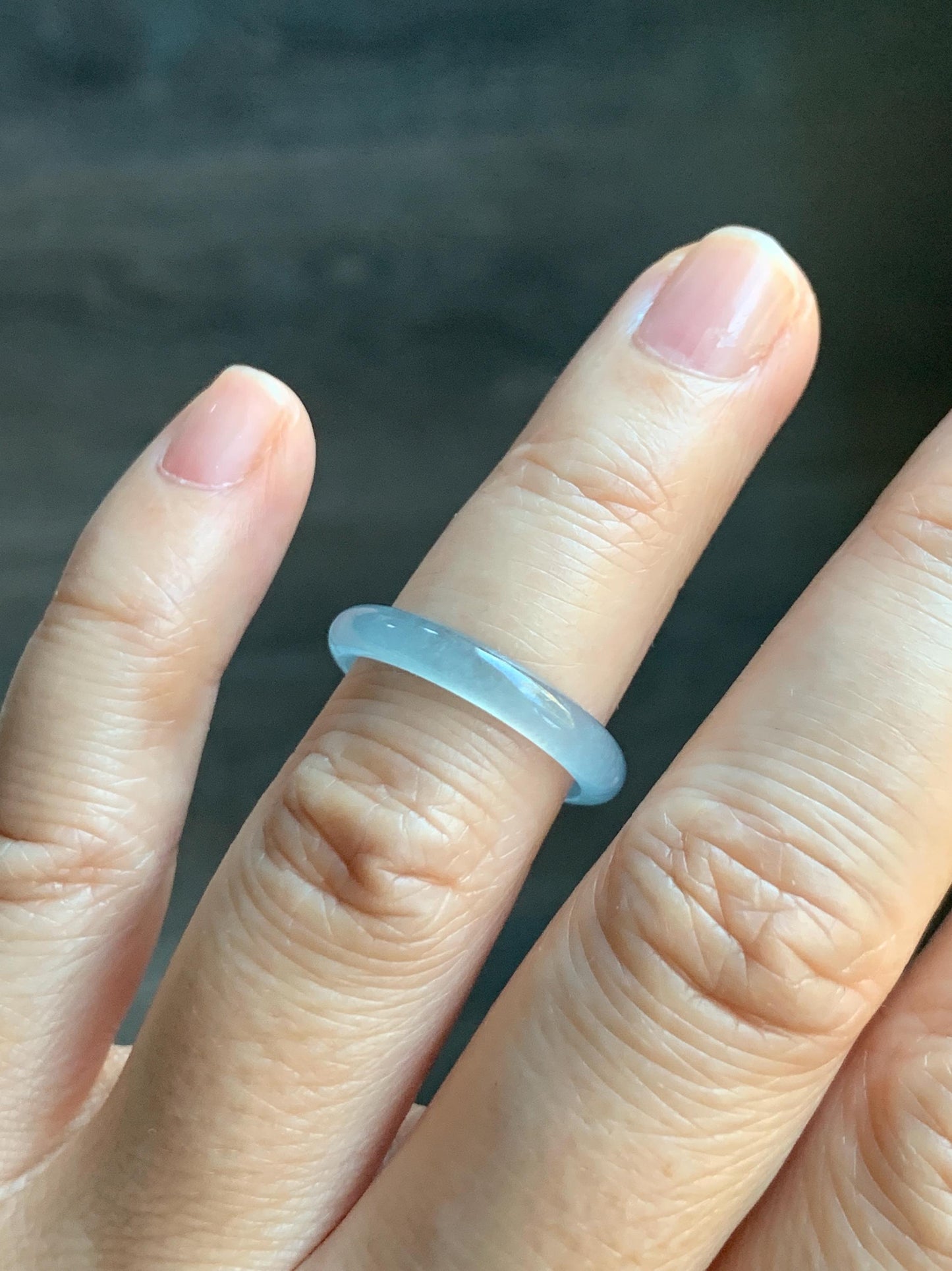 Natural Grade A Guatemalan Icy Highly Translucent Pastel Blue Jade Jadeite Band Ring Size 6.5 US 天然冰危起光浅蓝翡翠戒圈 QWZ150B