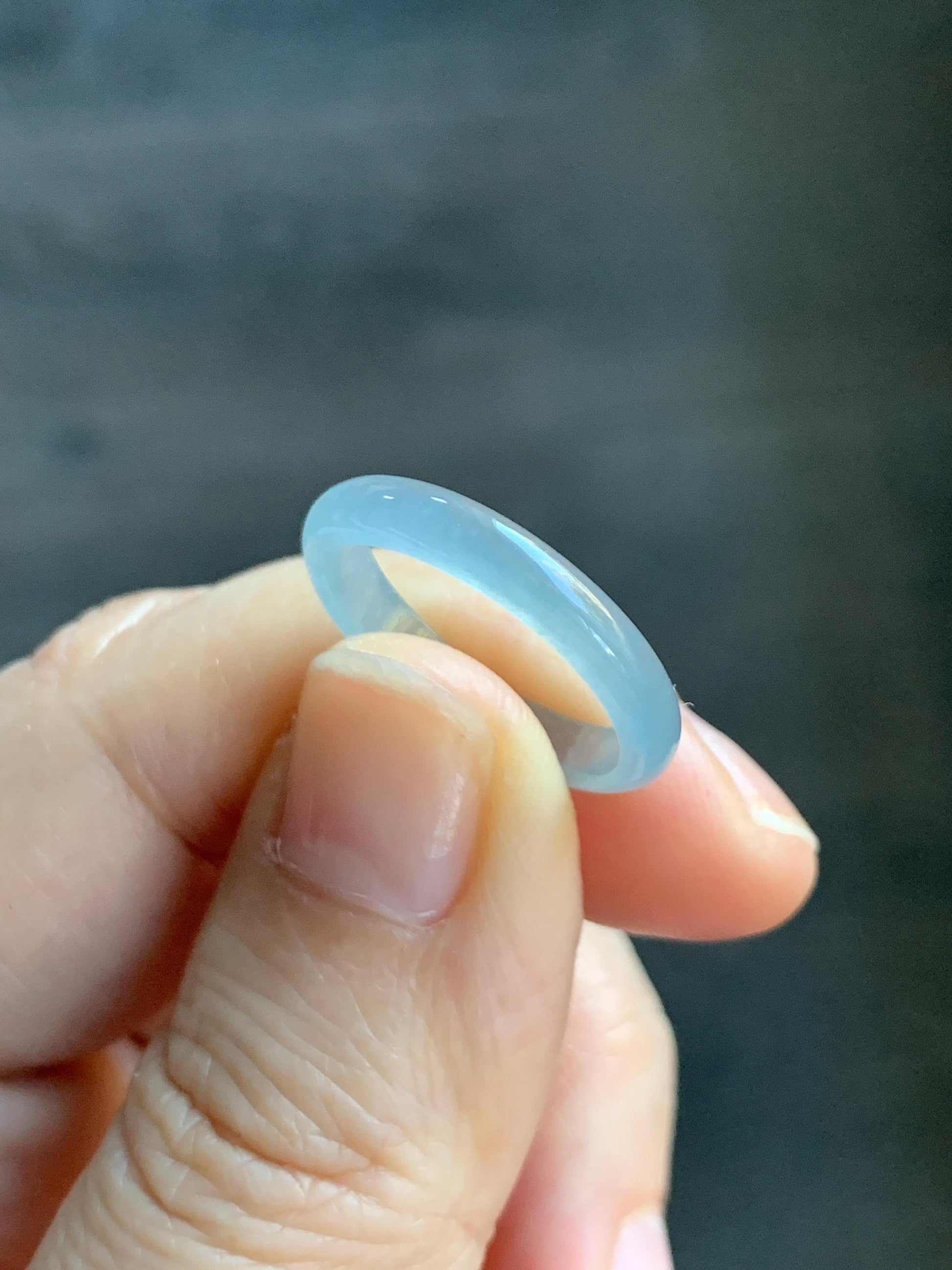 Natural Grade A Guatemalan Icy Highly Translucent Pastel Blue Jade Jadeite Band Ring Size 6.5 US 天然冰危起光浅蓝翡翠戒圈 QWZ150B