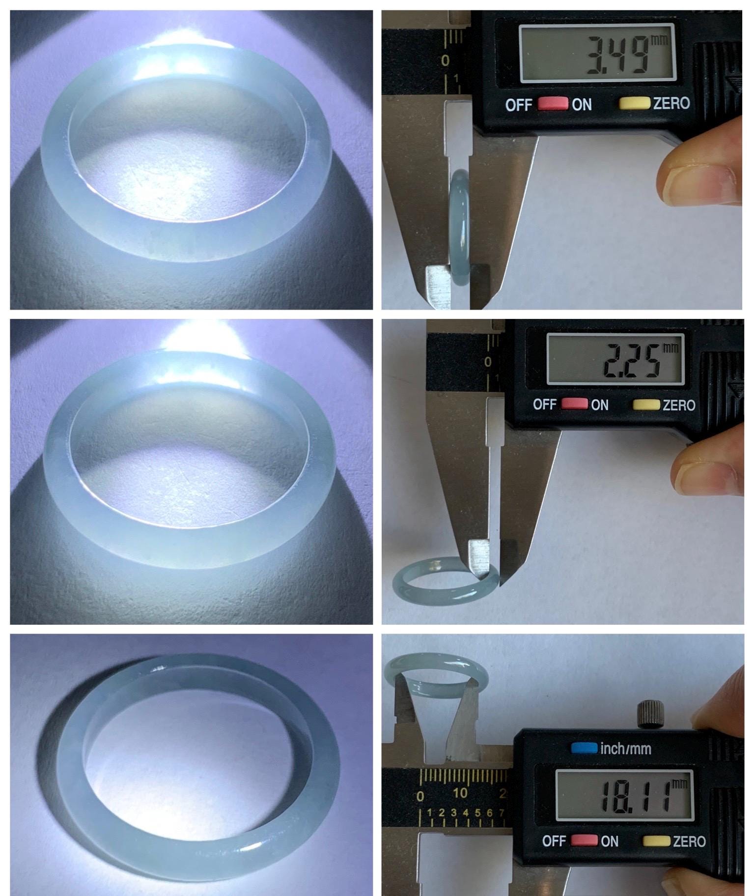 Natural Grade A Guatemalan Icy Highly Translucent Pastel Blue Jade Jadeite Band Ring Size 7.75 US 天然冰危起光浅蓝翡翠戒圈 QWZ150C